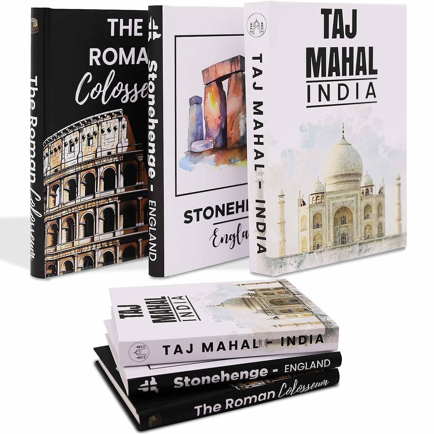 Decorative Books for Home Decor – Set of 3 Hardcover Books with Blank Pages for Journaling and Sketching – Book Decor for Coffee Tables, Shelves, Rooms – Fake Books for Decoration – Designer Book Set