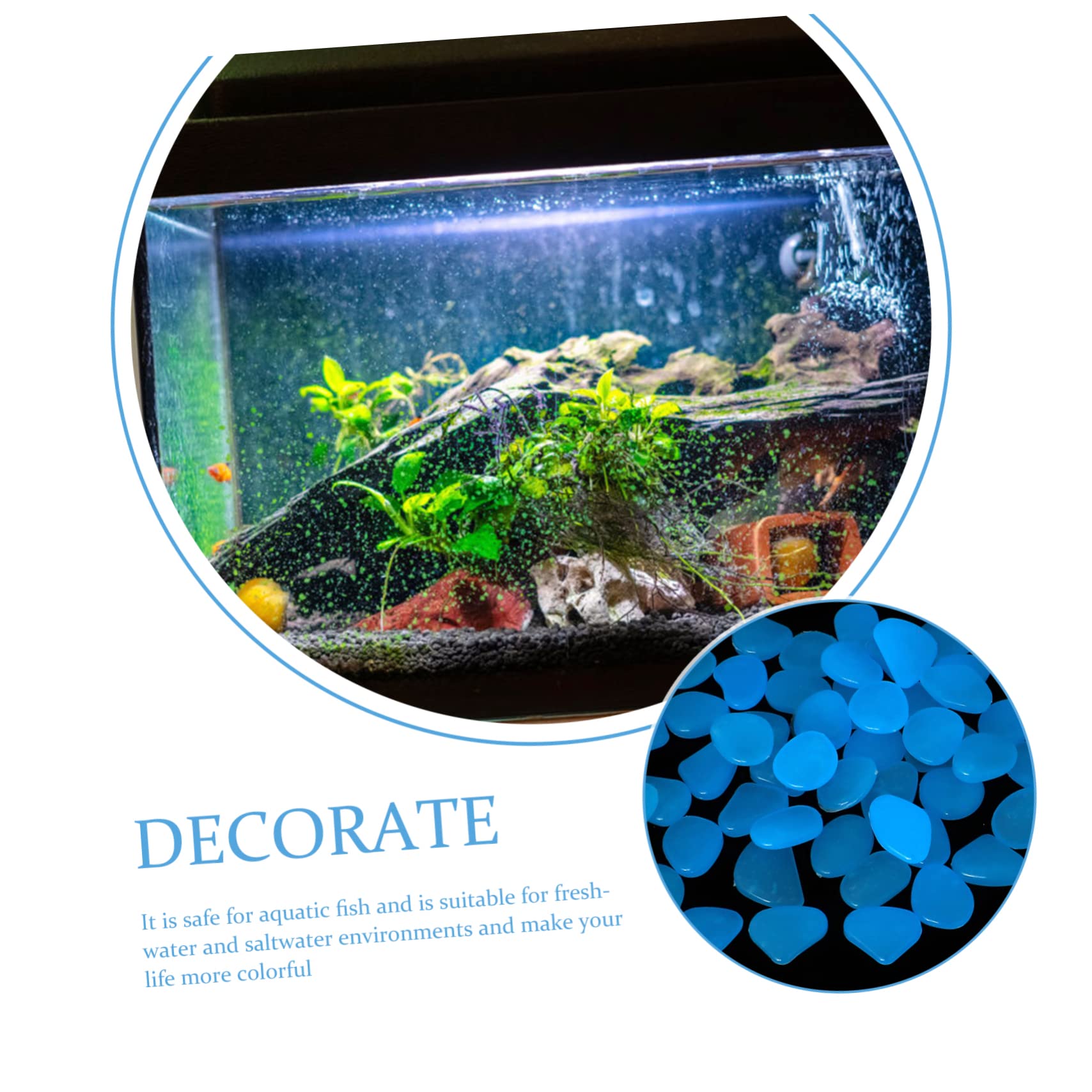 HOLIDYOYO 200Pcs Luminous Rocks for Fish Tank Decor Glow The Dark Aquarium Stones Healthy Material for Natural Aquarium Environment