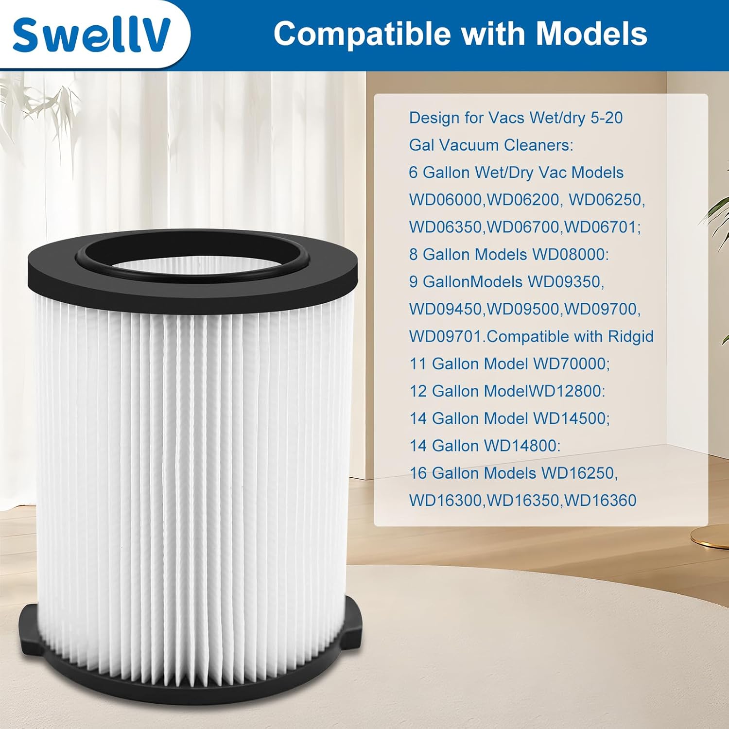 VF4000 Replacement Filter, Compatible with Standard Wet/Dry Vac Filter Vf4000, Vacs Wet Dry 5-20, 6-9 Gal Husky Vacuum,Replacement Vf4000 Filter(VF4000-2P)