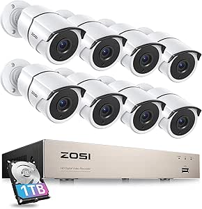 ZOSI 3K Lite Home Security Camera System with Audio,AI Human/Vehicle Detection,Night Vision,8 Channel H.265+ CCTV DVR with 1TB HDD,8pcs 1920TVL Indoor Outdoor Surveillance Cameras,for 24/7 Recording asin的图片
