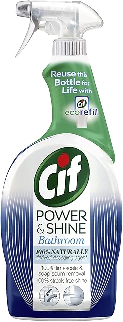 Cif Power & Shine 100% soap scum & limescale removal Bathroom Spray for cleaning ceramic, chrome, enamel, plastic, and stainless-steel surfaces 700 ml