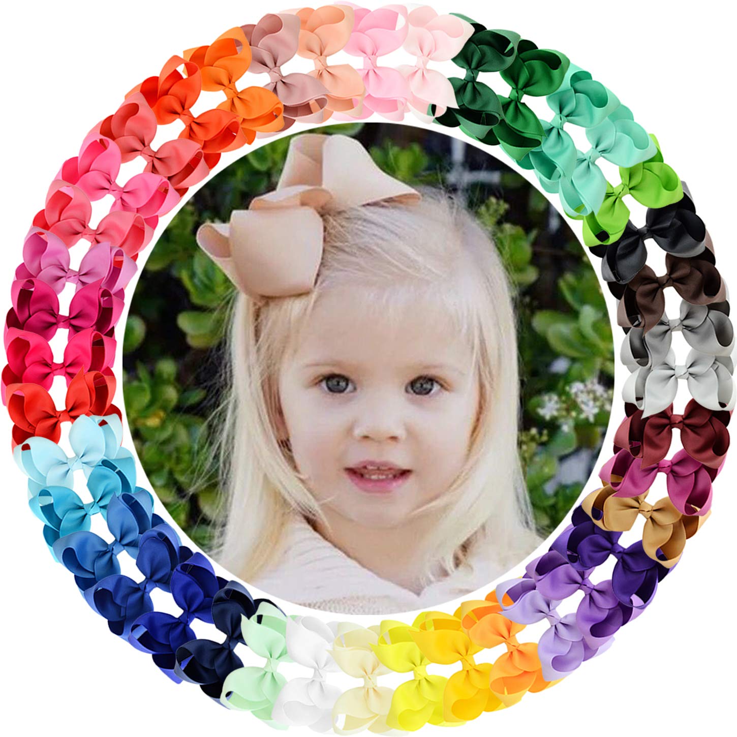 ALinmo 40Pieces 4.5" Big Boutique Grosgrain Ribbon Hair Bow Alligator Clips Hair Accessories for Baby Girls Infants Toddler Teens Kids and Children