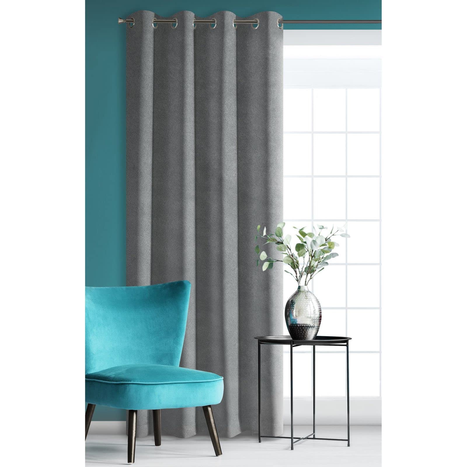 Eurofirany Berfu Blackout Velvet Eyelet Curtain Trendy Elegant Bedroom Living Room Graphite 140 x 250 cm, W 55.1" x L 98.4" (1 Panels) - Image 2