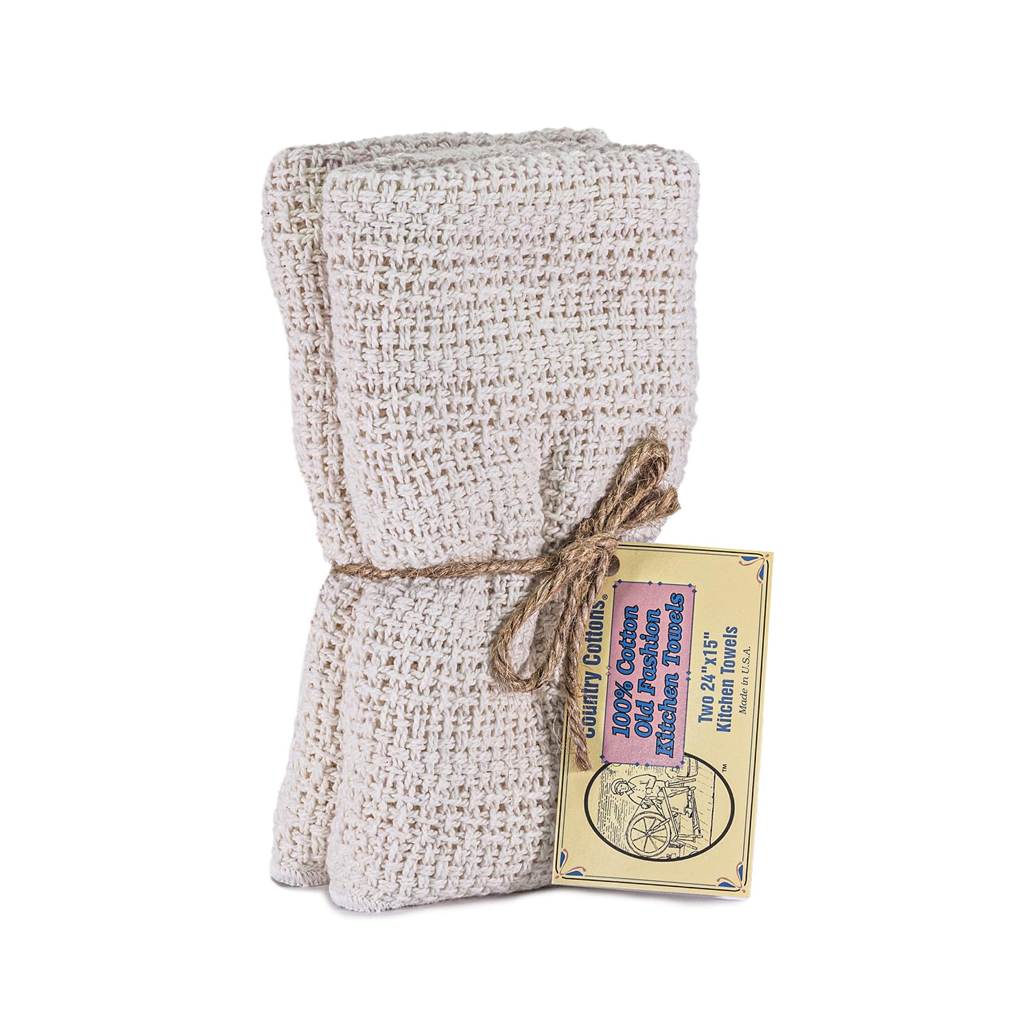 Old Fashion 100% Cotton Made in The USA Highly Absorbent Kitchen Towels - Set of 2-24"x15"