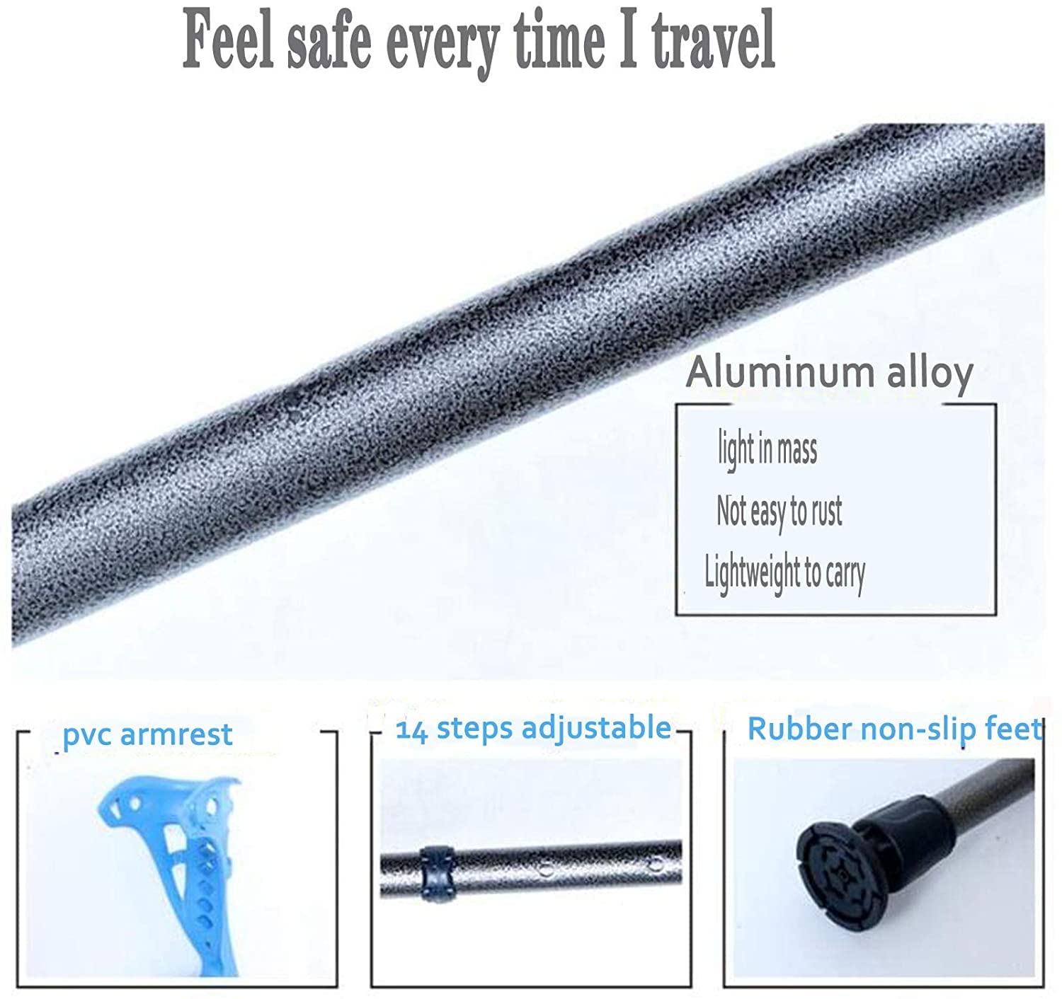 Muleta de Codo Muletas de Altura Ajustable con Codos, Resistentes a Golpes, con empuñaduras cómodas, for Hombres y Mujeres, Ligeras y fáciles de Usar.