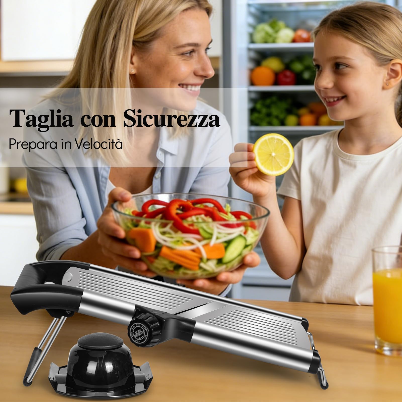 MASTERTOP Mandolina Affettatrice Professionale, Mandoline Giapponese per Verdure, Mandolina Vegetale Regolabile con Lame Affilate, Affetta Verdure Cucina in Acciaio Inox per Patate, Carote, Cipolle