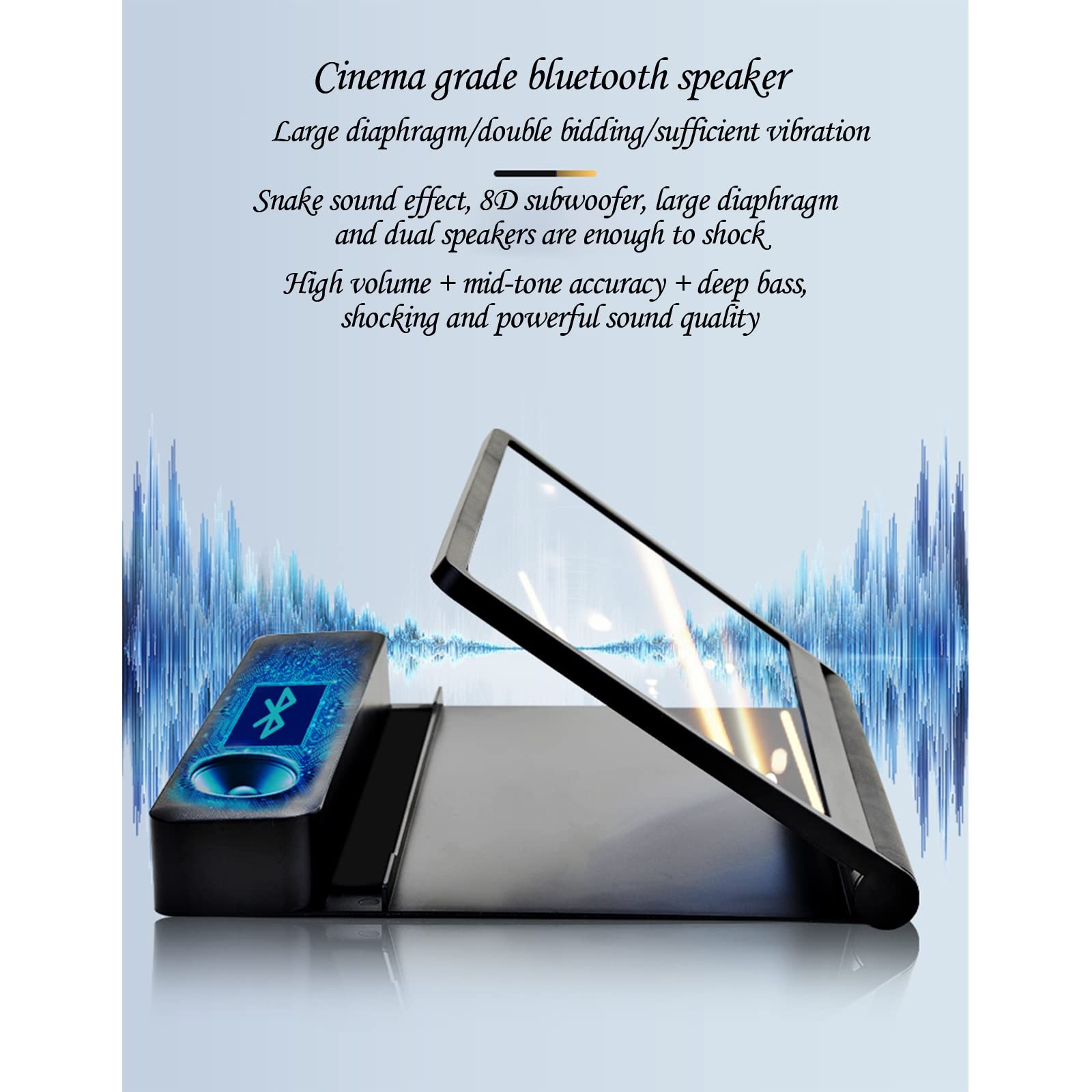 Szkło powiększające 3D wzmacniacz ekranu telefonu komórkowego z głośnikiem Bluetooth, ultra-przezroczysty projektora ze składanym uchwytem dla rodzin i seniorów