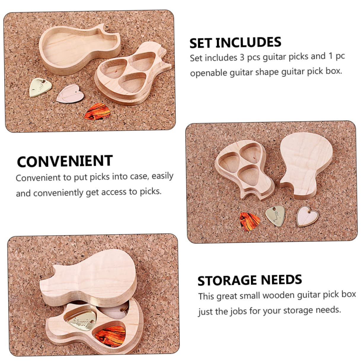 HEMOTON Scatola Per Plettri Per Chitarra in Legno Fatta Mano Di Plettri Inclusi Accessorio Per Chitarra Design Forma Di Comodo Per Riporre e Trasportare