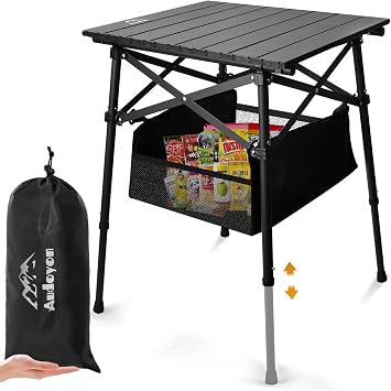 Folding Camping Table - Small Outdoor Table with Storage Bag - Adjustable Height 17.7 & 24, Portable Lightweight Aluminum Foldable Side Table for Picnic, BBQ, Beach & TailgatingLarge