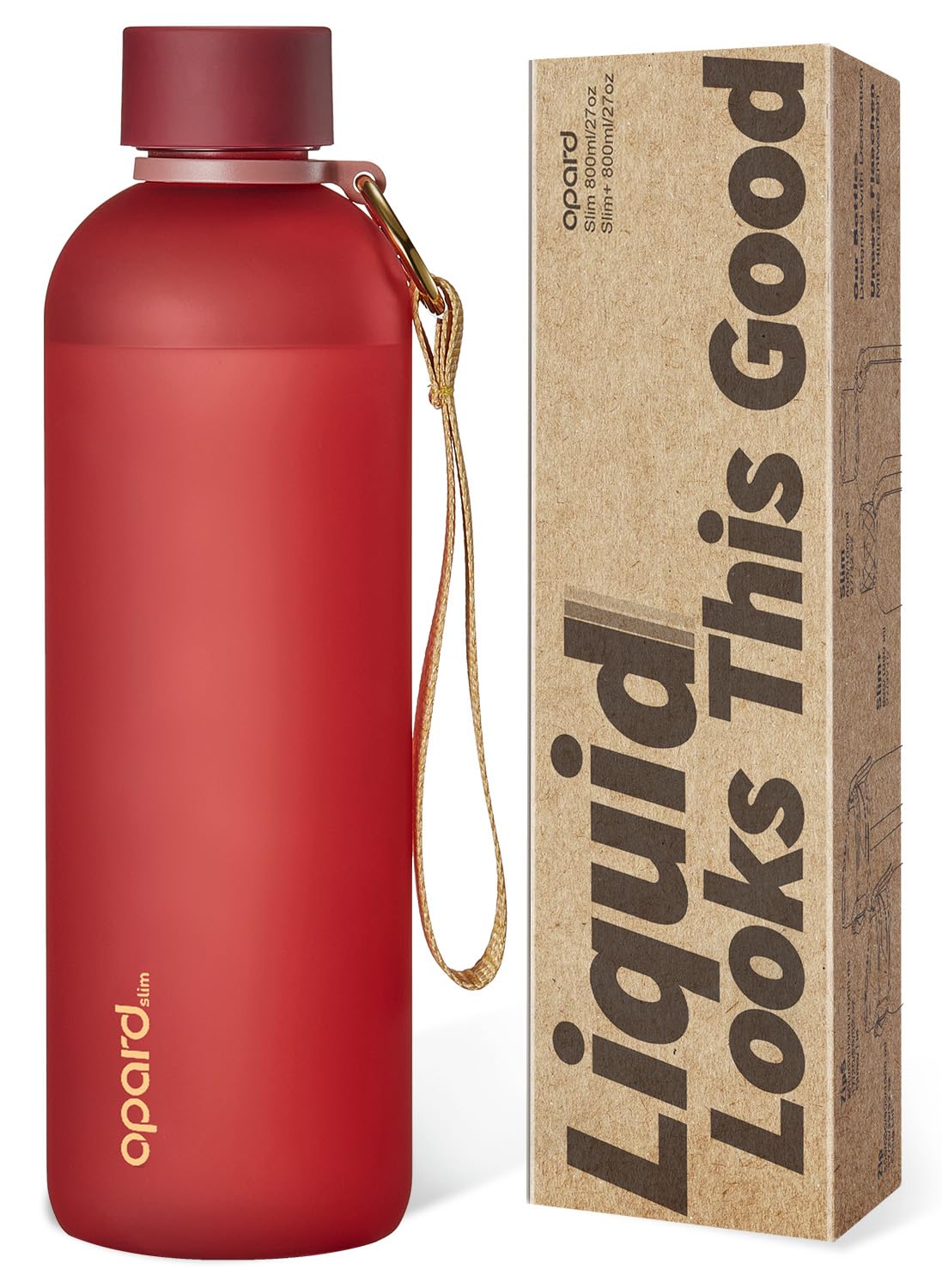 Slim Water Bottle 27oz, Dishwasher Safe Plastic Water Bottle BPA-Free, Leakproof Screw Top, Cranberries Red, Reusable for Travel School Sport Gym Hiking