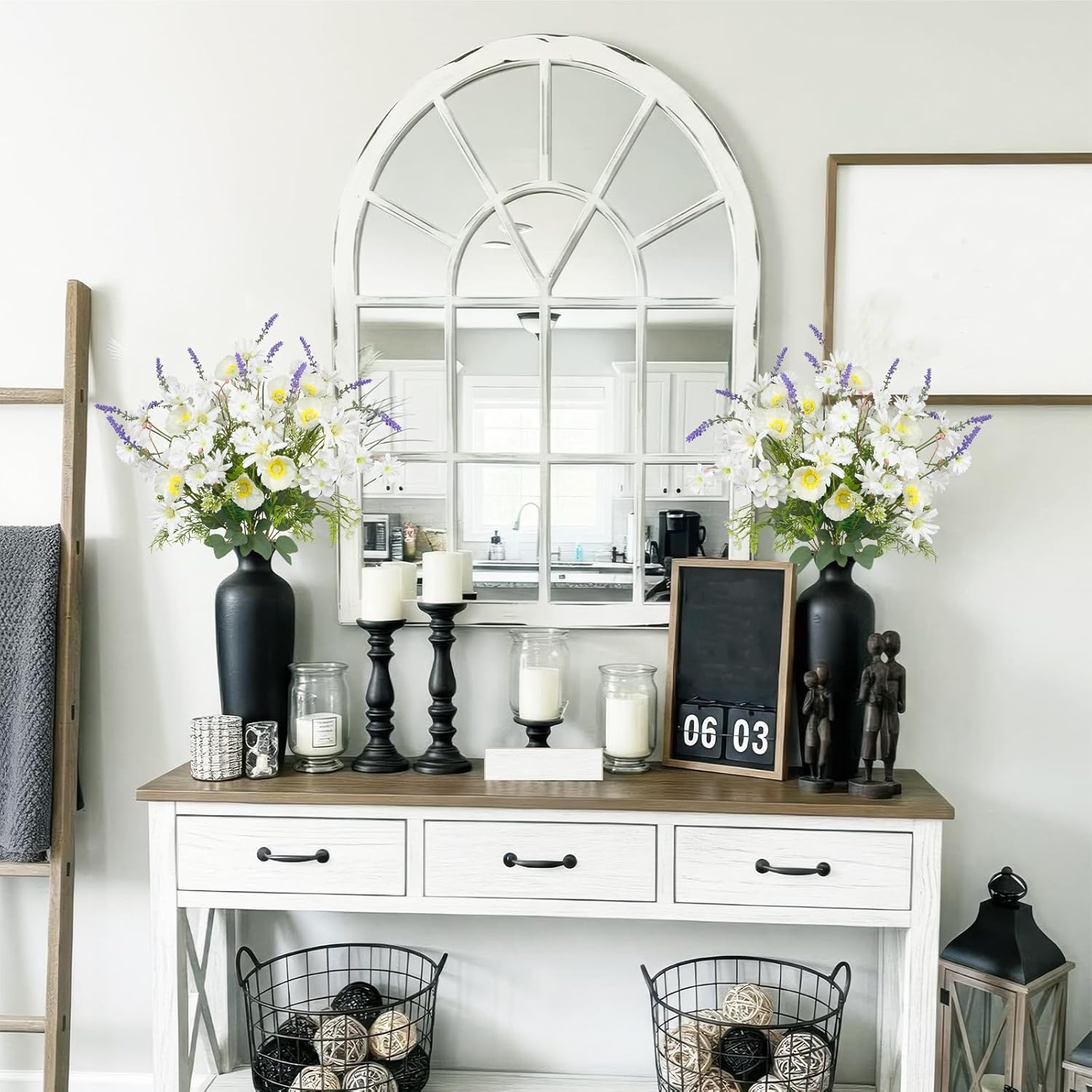 CISDUEO 3Pcs Artificial Wildflowers Flowers Silk Spring Floral Stems Arrangements White Poppies Flowers Daisies and Lavender Faux Wild Flower for Party Indoor Home Vase Wedding Table Summer Decoration - Image 5