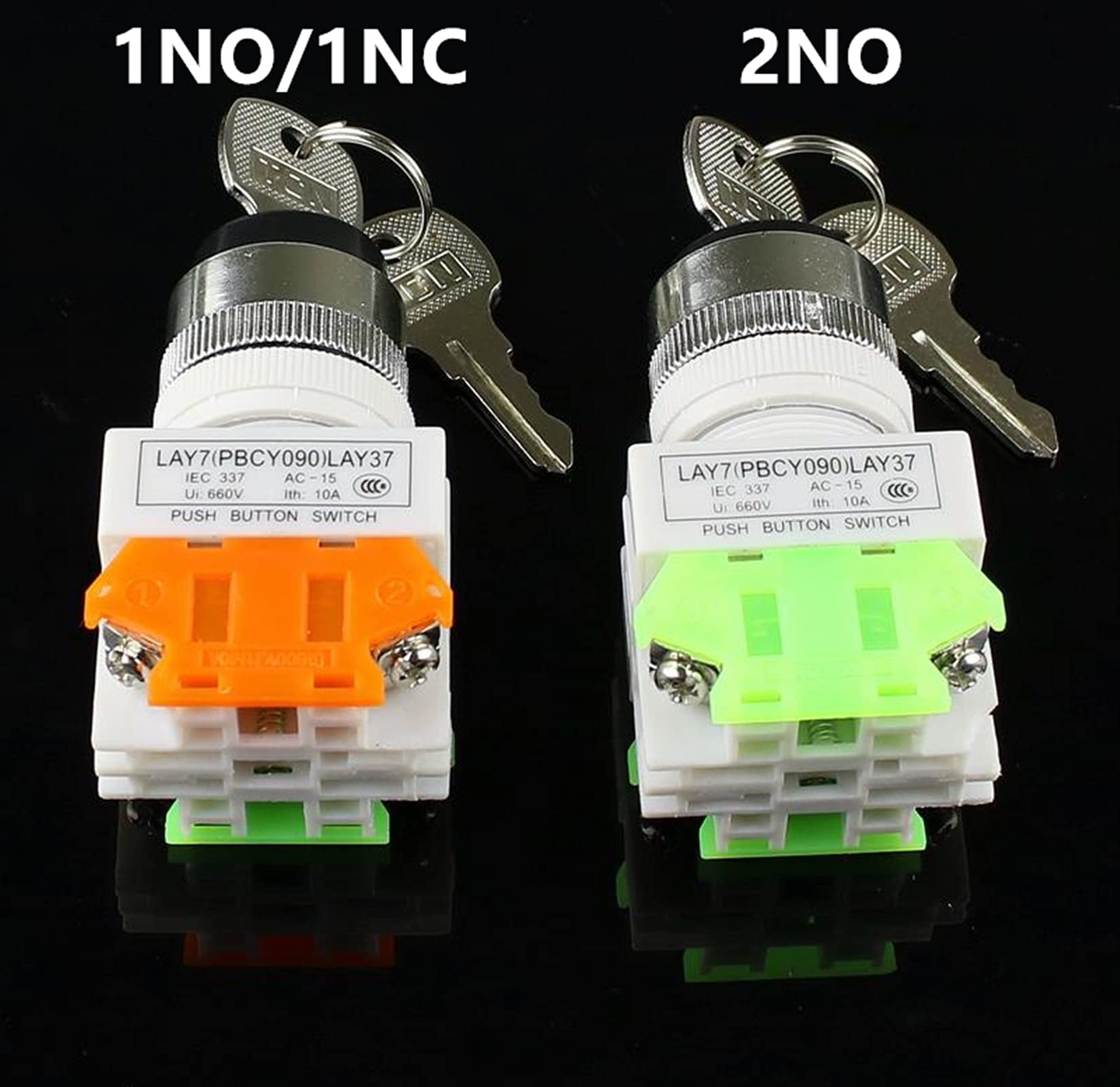 RORFFK LAY37 22mm Rotary Switch 2/3 Position Knob Rotary Key Lock 1NO/1NC and 2NO Rotary Switch DPST Locking Switch 660V Ui 10A Ith(1NO 1NC,3 Position)