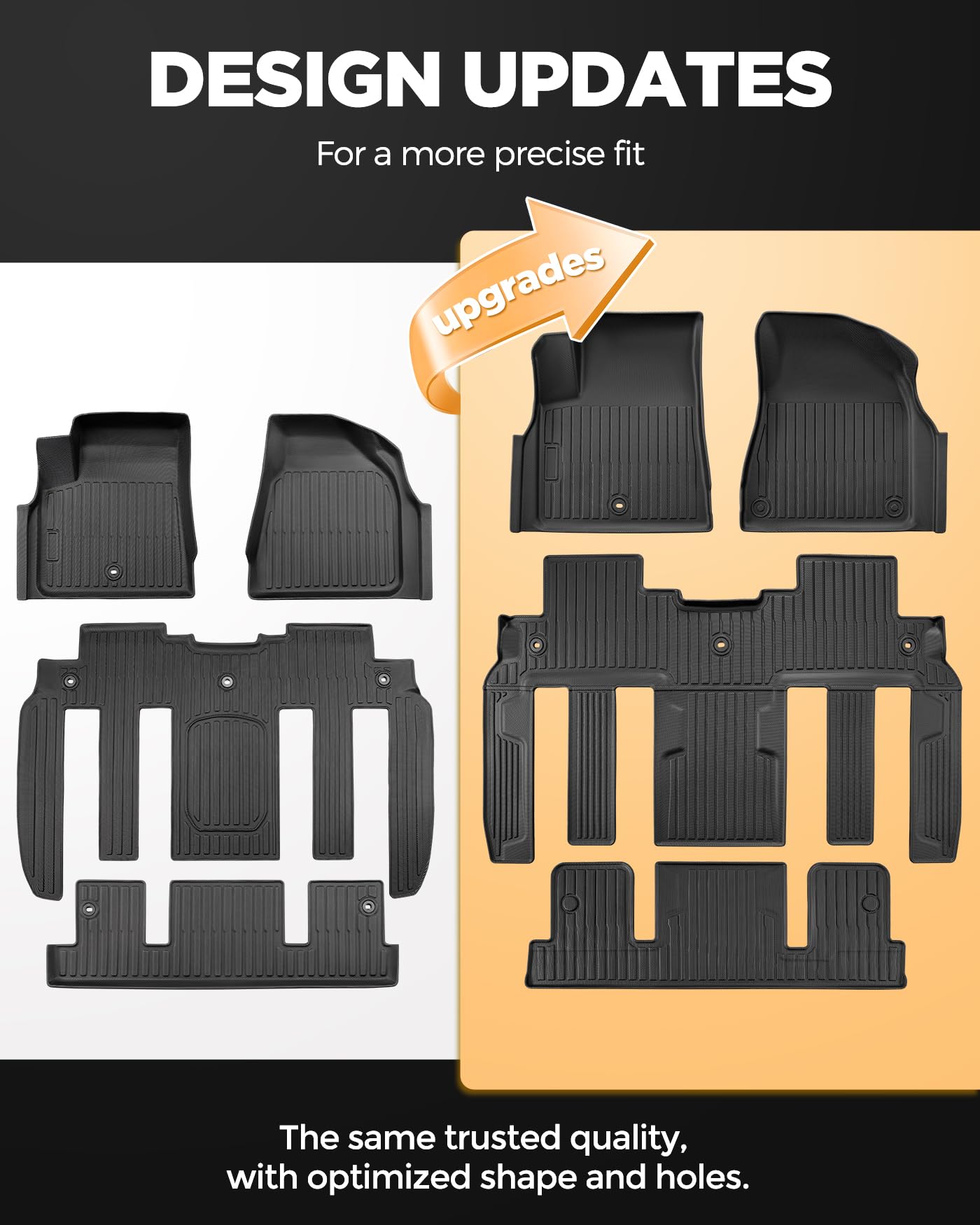 All Weather Floor Mats Custom Fit for Chevy Traverse 2009-2017 Only Fits Captains Chairs Front Backseat Row Liners — view 2