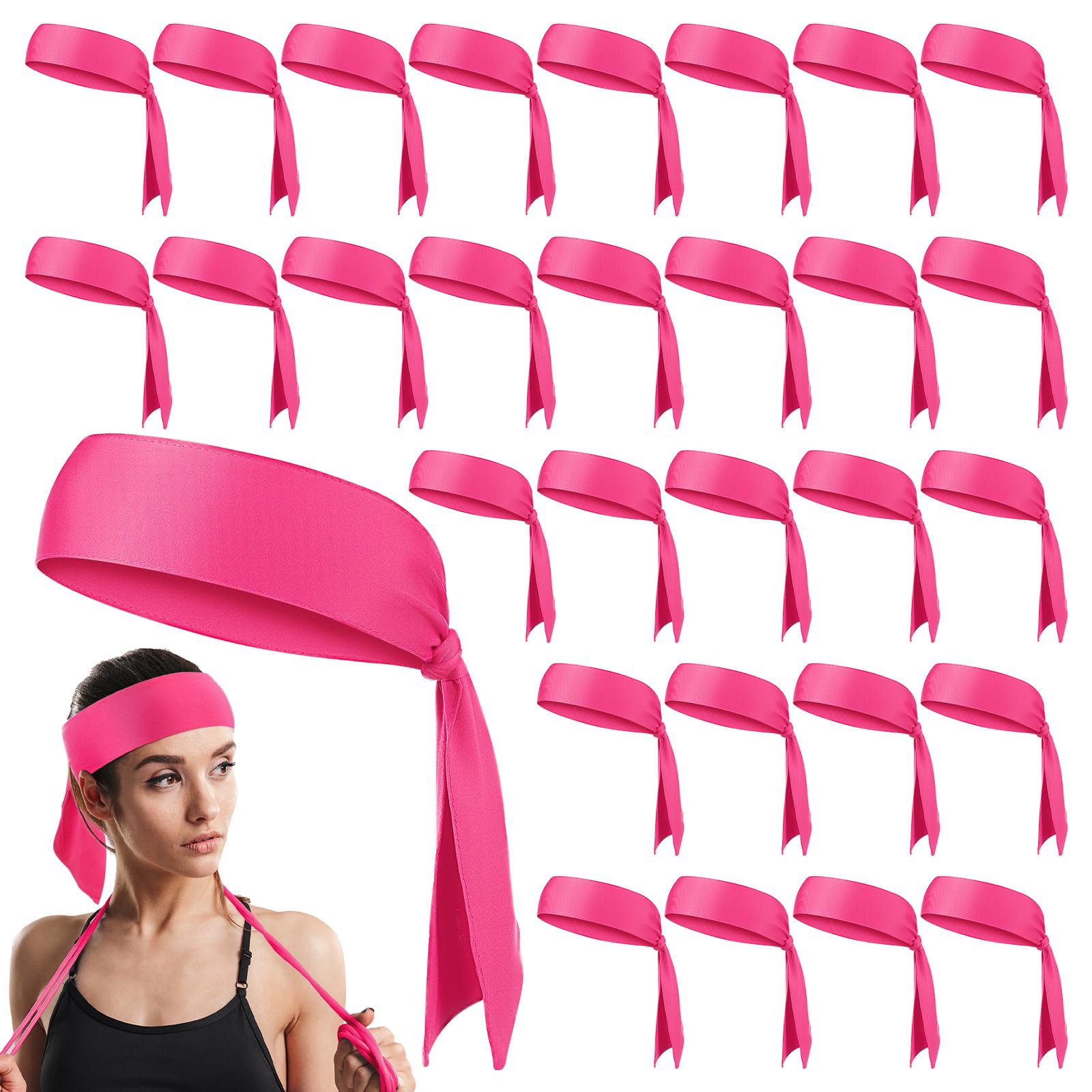 Hiboom 30 Pack Tie Headband Bulk Sports Tennis Head Tie Ninja Karate Tie Back Athletic Sweatbands Adjustable Hair Bands for Women Men Basketball, Football, Soccer, Running, Yoga Workout