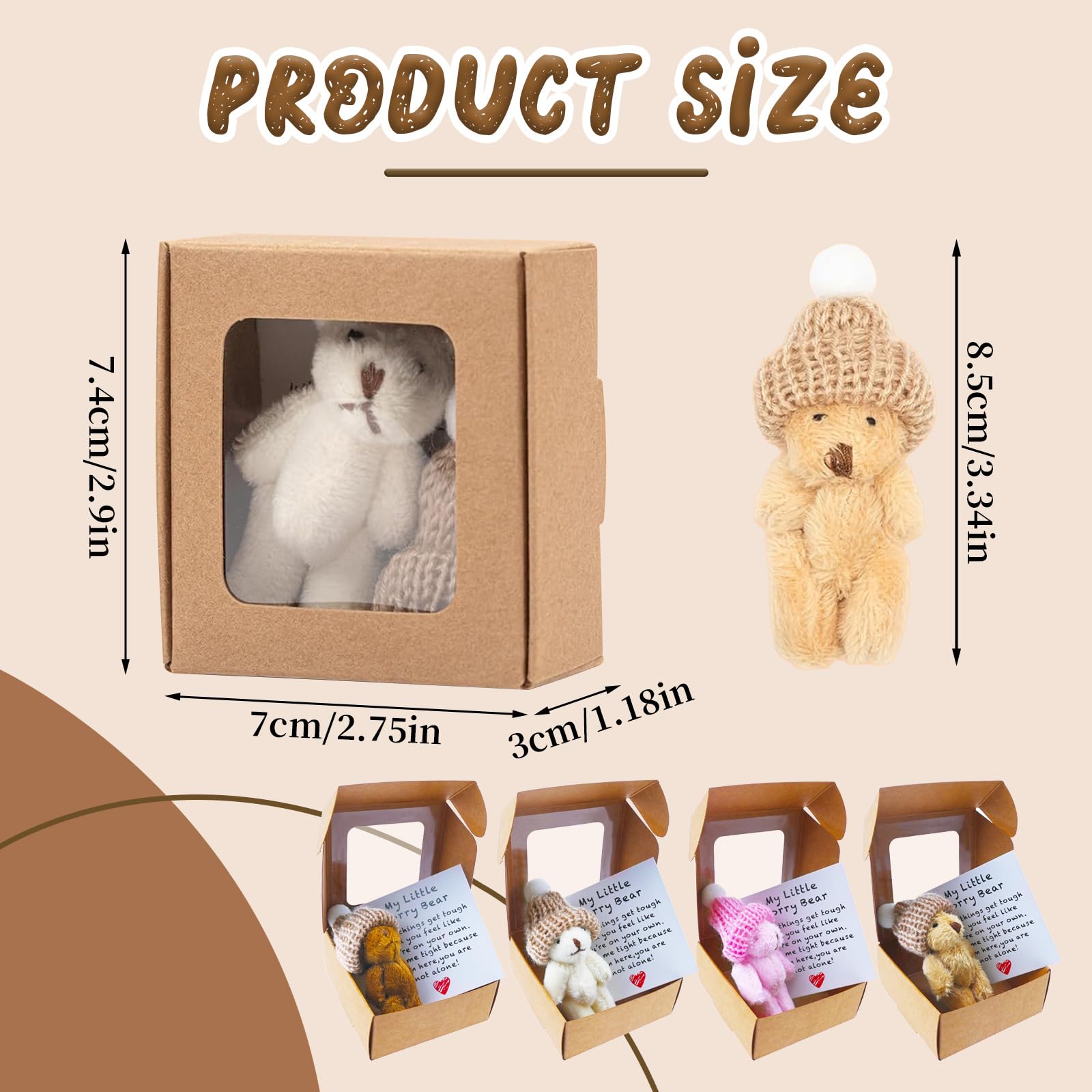 Lanstorm 4 Pcs Worry Bear Hug in a Box, A Little Pocket Bear Hug, Mini Plush Teddy Bears with Inspirational Card - Image 2