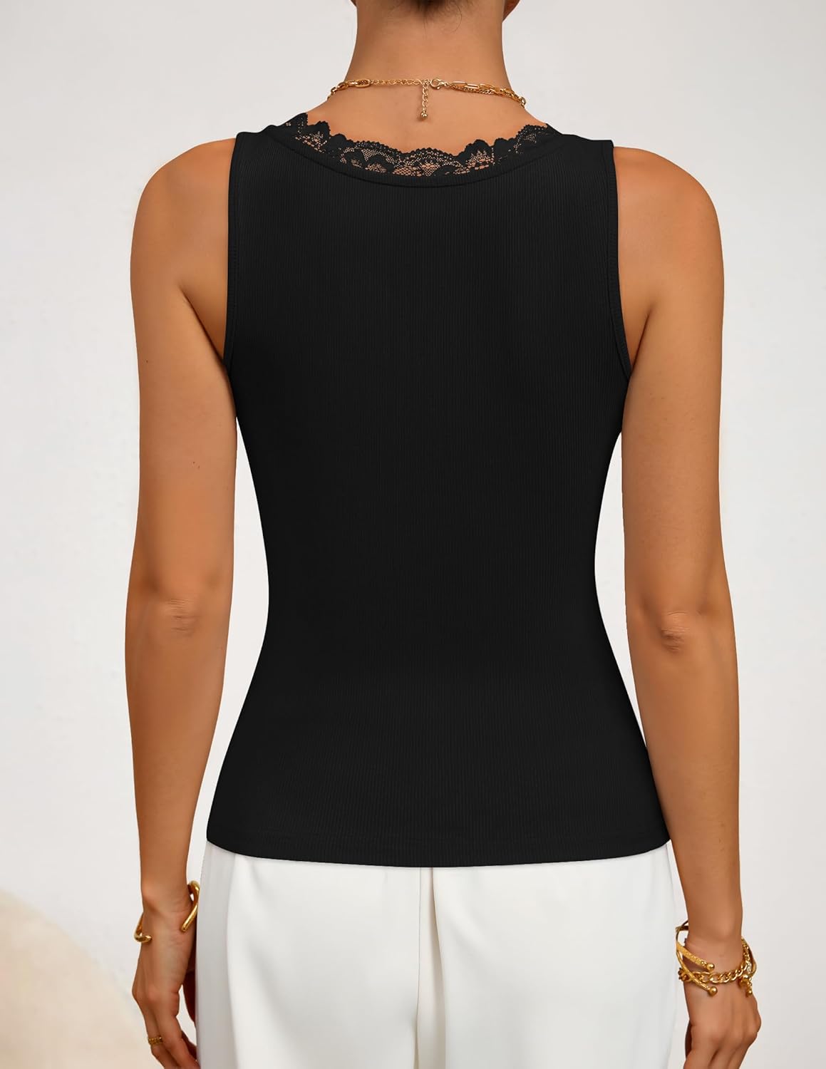 ZESICA Womens 2026 Summer V Neck Tank Tops Spring Sleeveless Lace Trim Ribbed Knit Casual Going Out Cami Shirts - Image 5