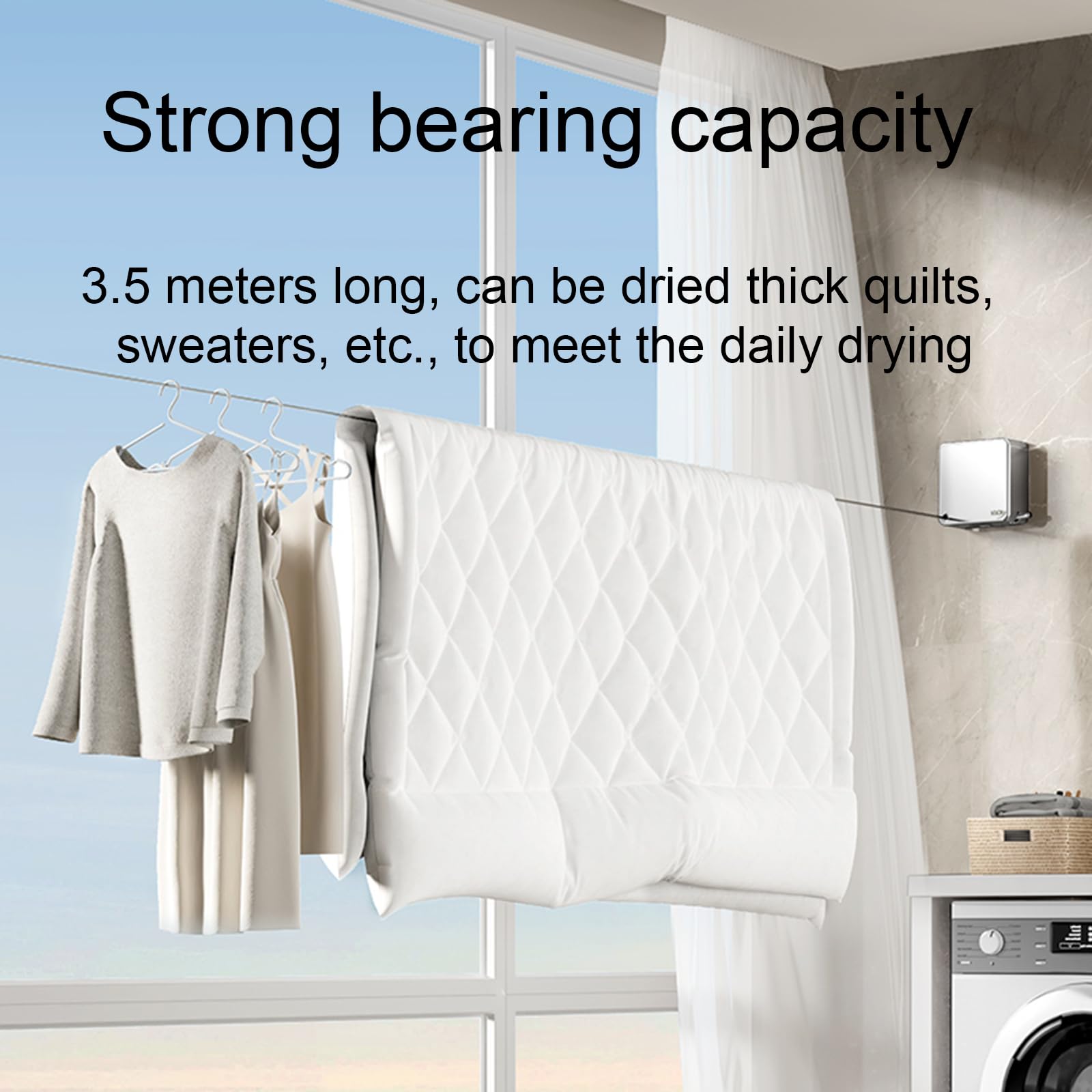Wäscheleine, Wandmontage, 304 Edelstahl, mit strapazierfähigem, verstellbarem Edelstahlseil zum Aufhängen von Wäscheleine Badezimmer und Waschküche