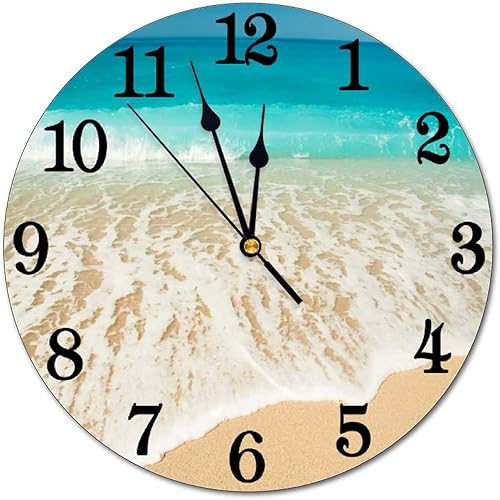 Reloj de pared de playa de mar, funciona con pilas, reloj redondo silencioso sin tictac, decoración de pared para el hogar, oficina, escuela, 9.8