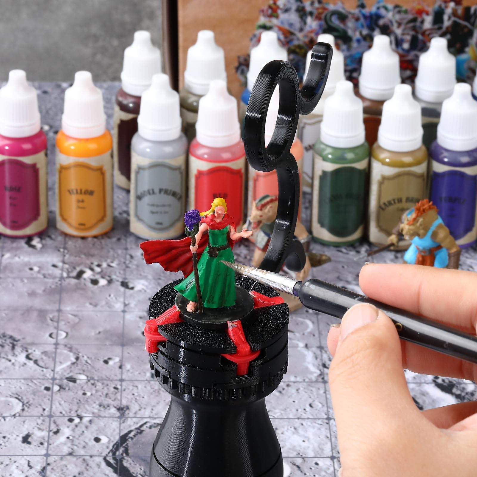 Kit Pintura Miniaturas DND-Set Inicio 22 Pinturas Agua Principiantes Incl Oro/Plata Metálicos Sombras y Primer Figuras DND War Hammer40K Regalo Ideal 7 Figuras Aventuras TTRPG