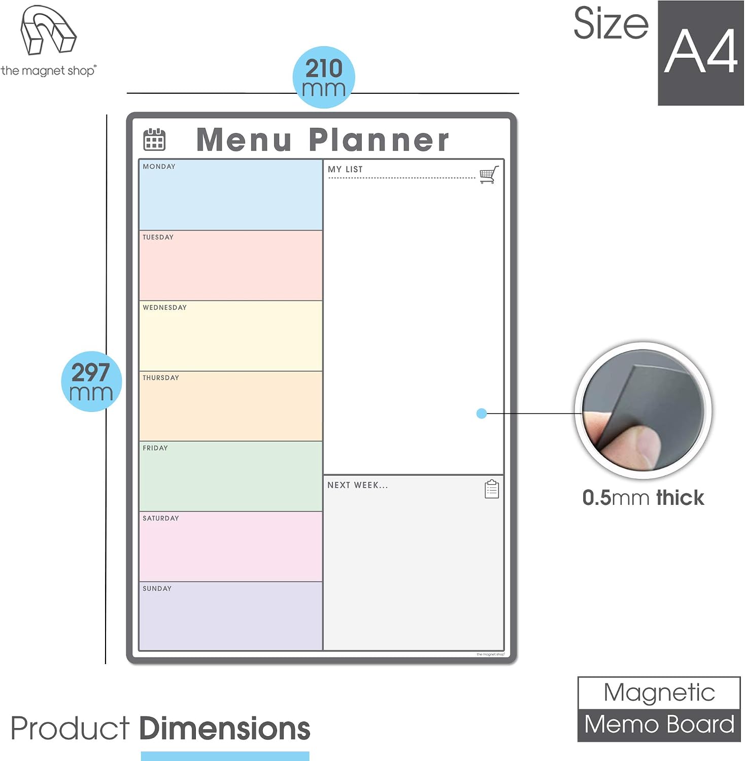 TMS Weekly Meal Planner for Fridge, Colour Style 1, A4 (30 x 21cm) - Image 4