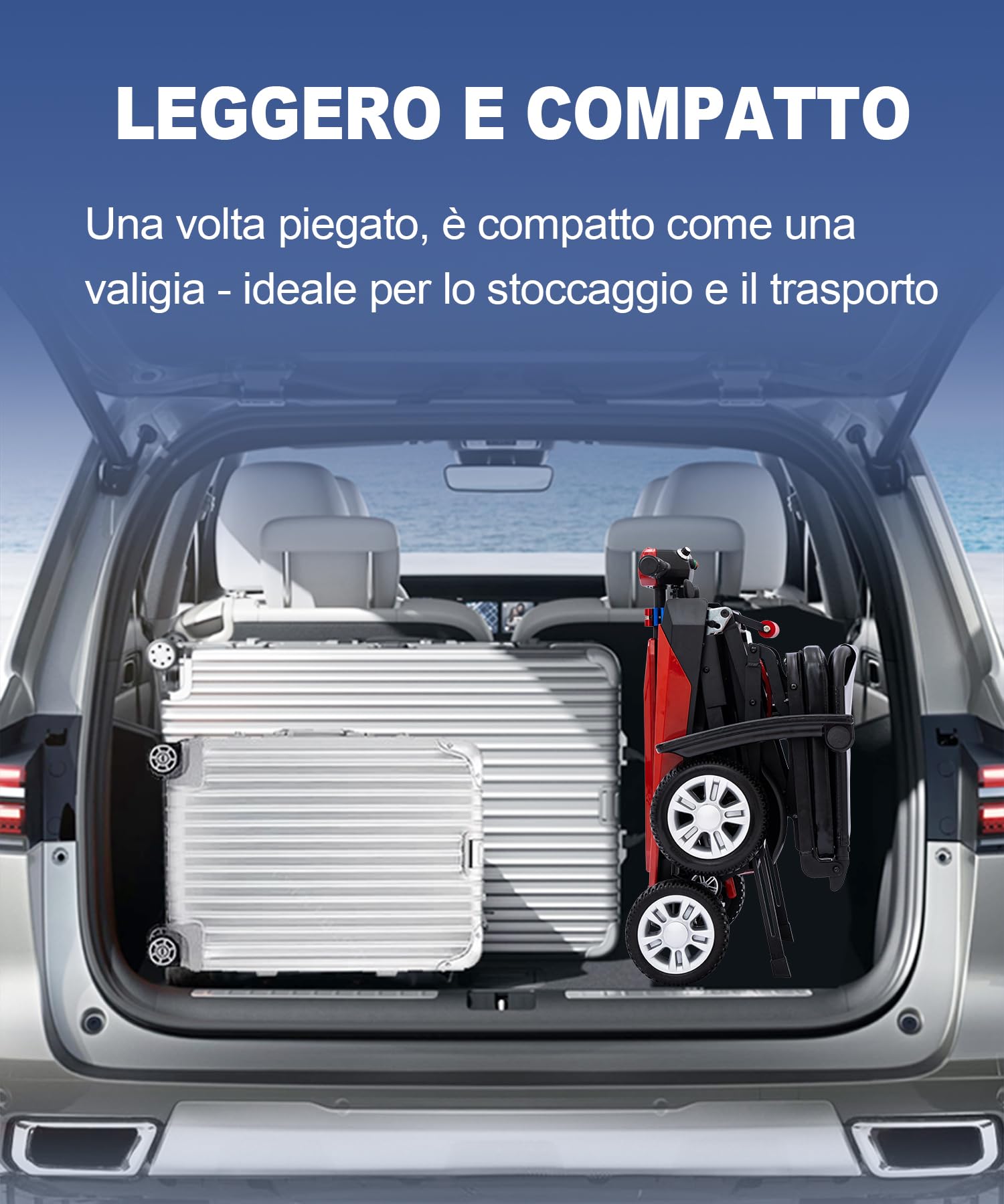 Z01 Scooter Disabili pieghevole a quattro ruote per anziani | Autonomia 20km | Nessun montaggio, pronto all’uso | Pneumatici antiforatura | Design anti-ribaltamento | Carico massimo150kg-Rosso