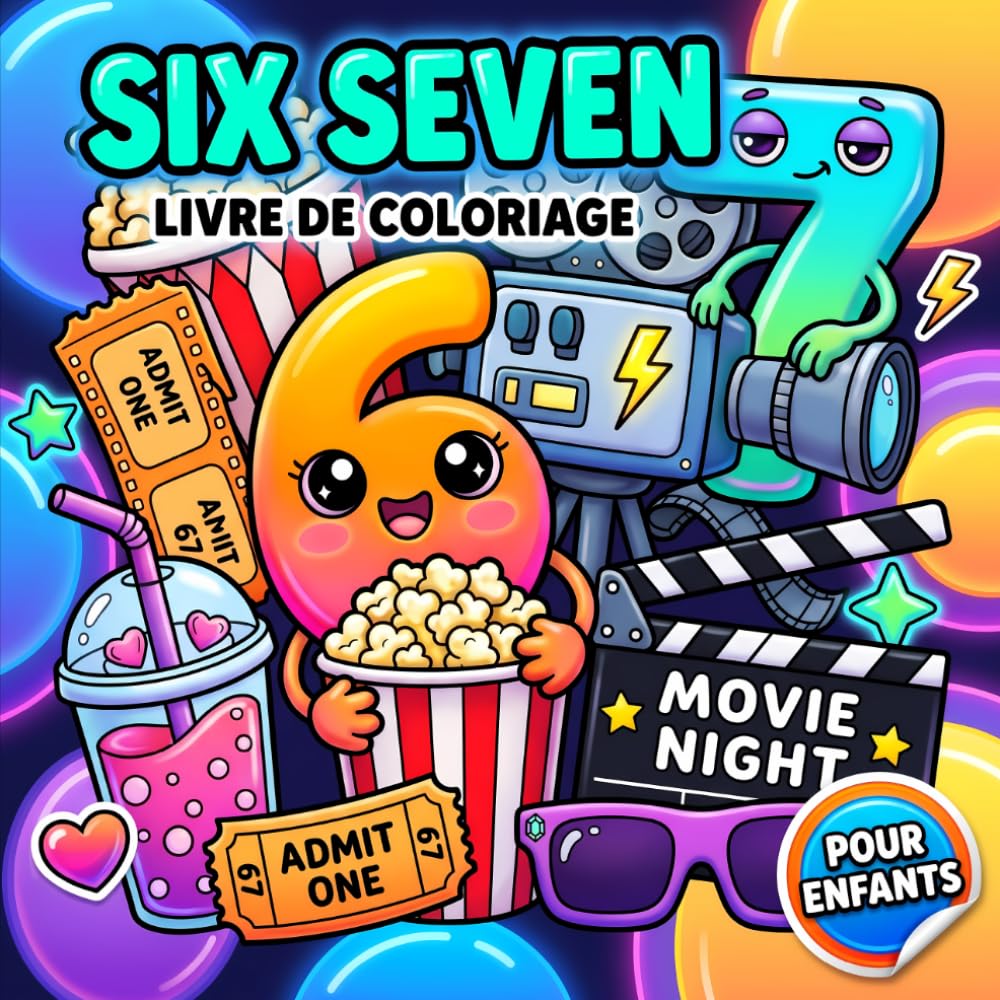 Livre De Coloriage Six Seven Pour Enfants: Carnet de Détente avec des Dessins Mignons et des Références Amusantes pour Évacuer le Stress Quotidien