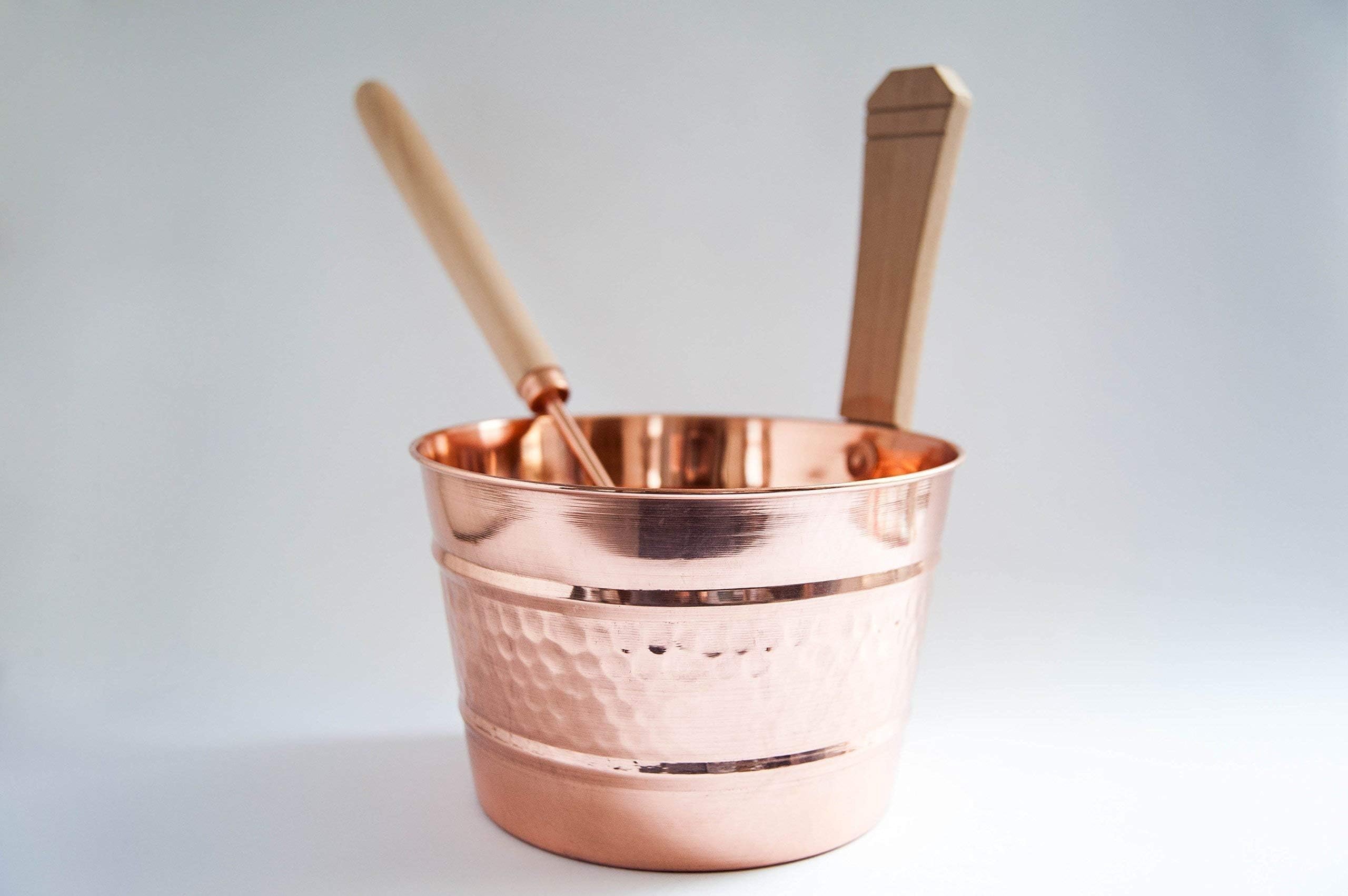 Copper Handmade Sauna Bucket with Ladle, Dipper Set (4 Liters), Sauna Accessories