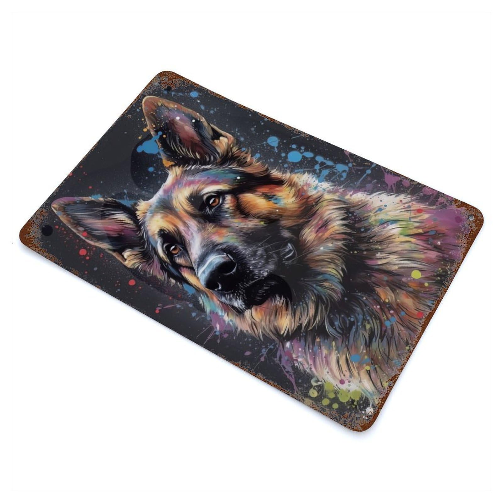 Rust Effect German Shepherd Painting Rusty Metal Tin Sign 11.8"x7.9", Farmhouse Wall Decor for Shed, Workshop And Garage Wall Decor