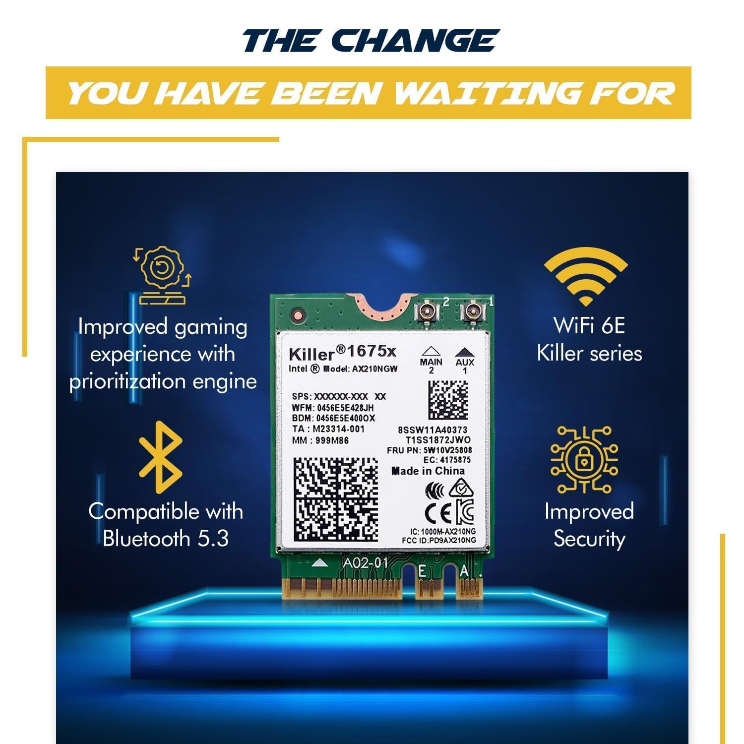 AX1675x Killer Series Upgraded WiFi 6E Adapter | Gaming WiFi Adapter | M.2 Wifi Card | 2.4 Gbps WiFi for PC | Supports Bluetooth 5.3 & Intel, AMD with Windows 10+, Linux (AX1675x)