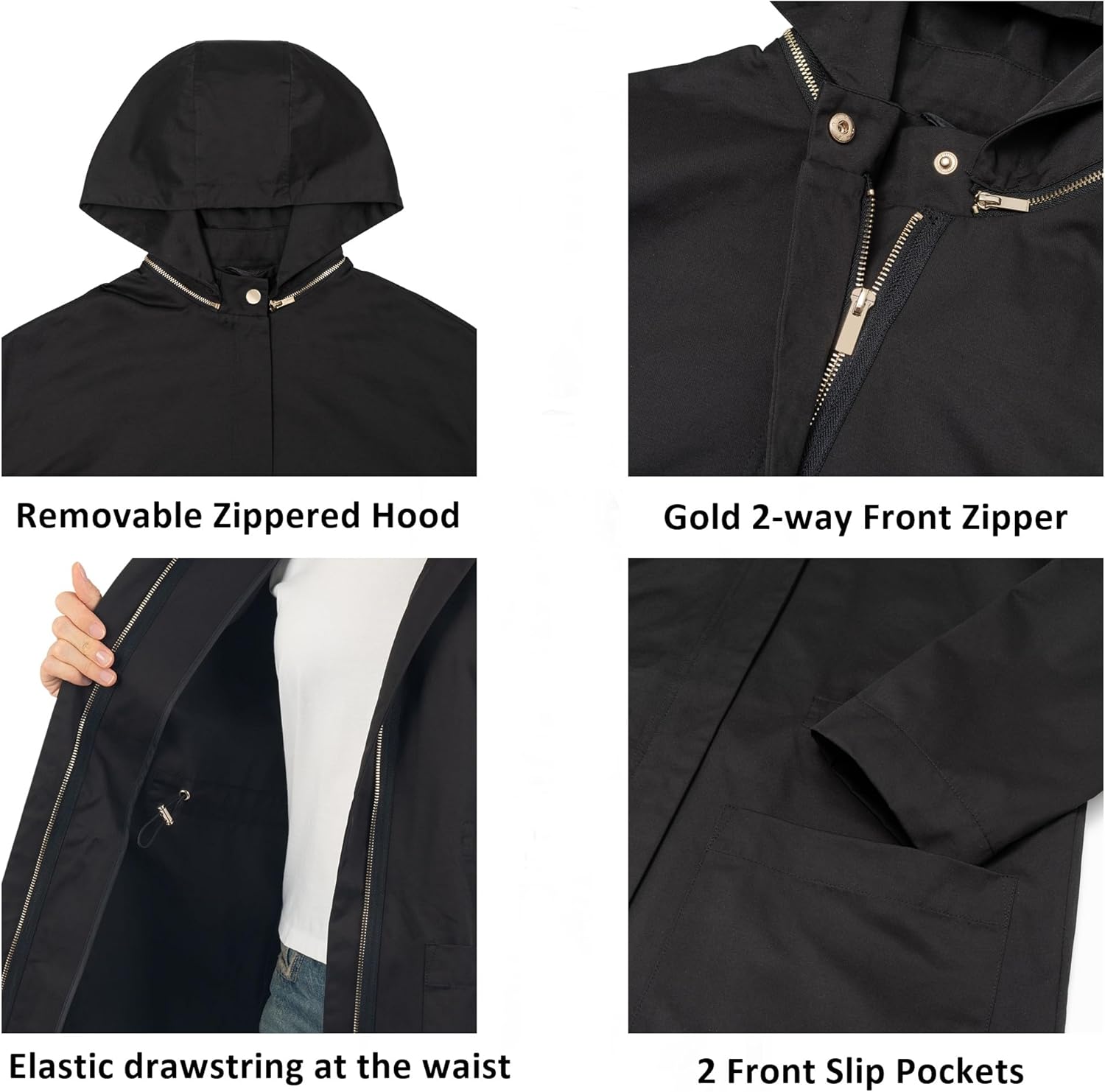 Alpine Swiss Lorie Womens Rain Jacket Removable Hood Long Rain Coat Trench Coat Windbreaker - Image 3