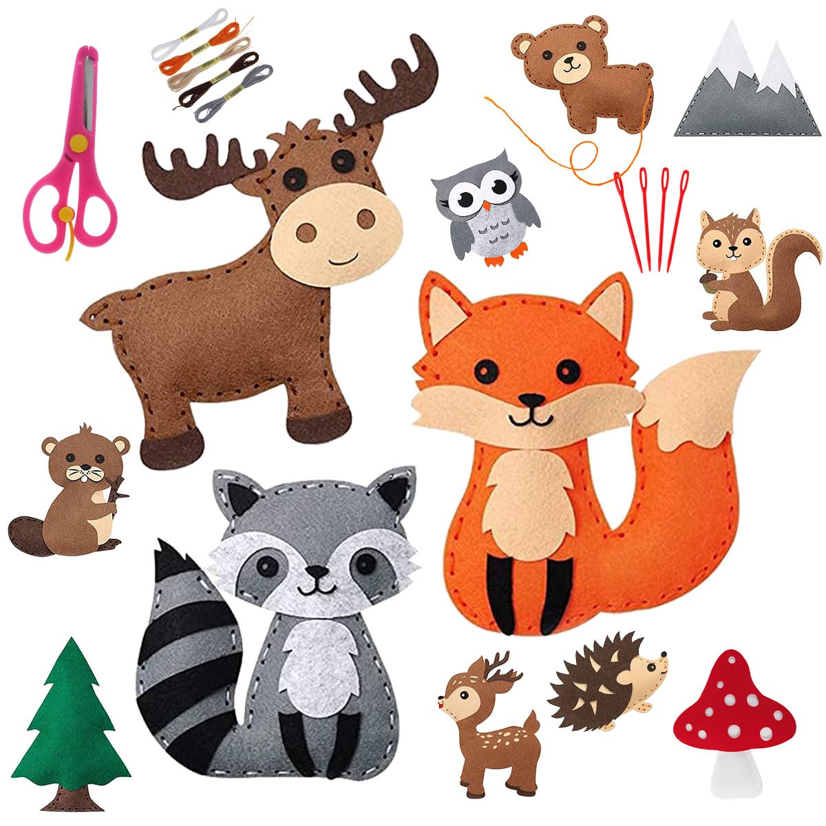 NIHUIFDPY My First Sewing Kit for Kids Age 5 6 7 8 9 Cute Animal Felt Sewing Craft Kit Fun Sewing DIY Craft Ornaments Kids Educational Sewing Toys for Beginner Children (I) โ image 1