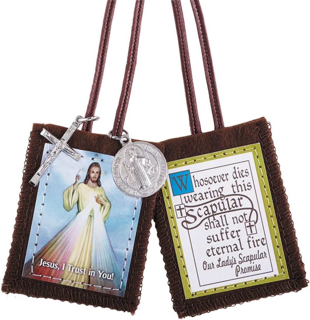 CB Catholic Christian Divine Mercy Jesus Christ Scapular W/Medals Our Lady's Scapular Promise