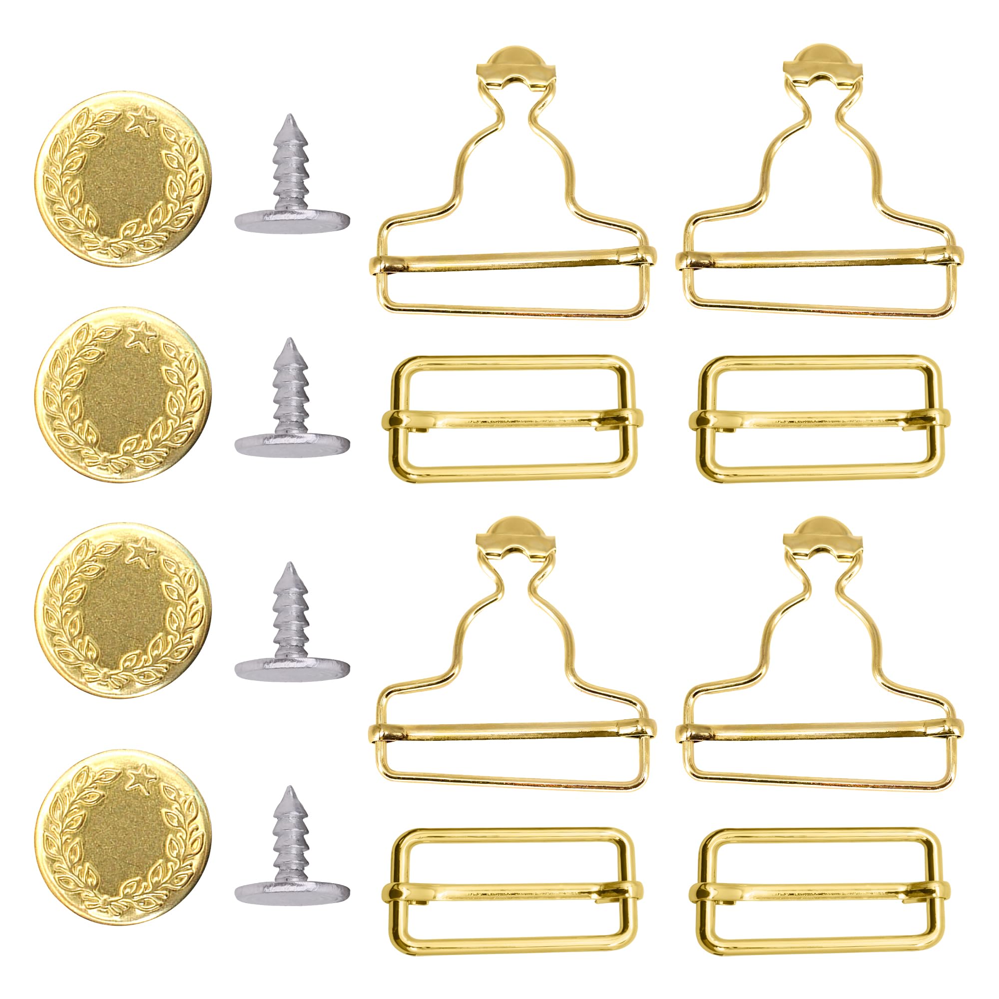 WedDecor 40mm Metal Dungaree Buckles with Tri-Glide Sliders and No-Sew Jean Buttons Durable Adjustable Fasteners for Bib Overalls, Fashion Design & Handmade Tailoring Projects, Gold, 4pcs Set