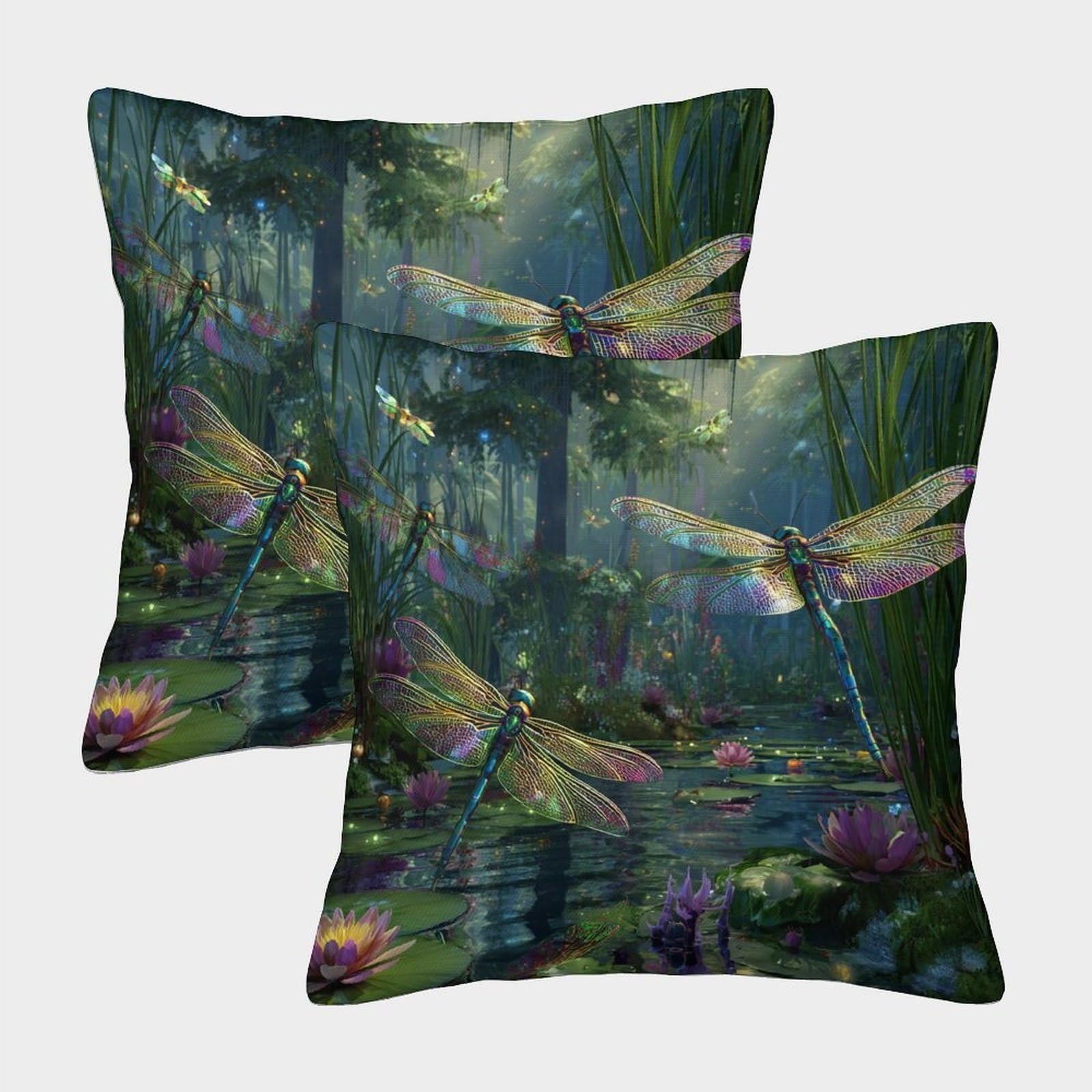 kaiyun 2 Pack 40x40cm Pillow Cases,Dragonflies Dance Gracefully over The Lake's Surface. Decorative 3D Printed Cushion Cover,sofa Bed Decorative Cushions