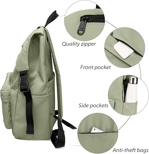 Miniatura 4 de UPPACK Mochila ligera para la escuela, mochila impermeable para estudiantes de secundaria, B-verde, Mochilas tipo mochila