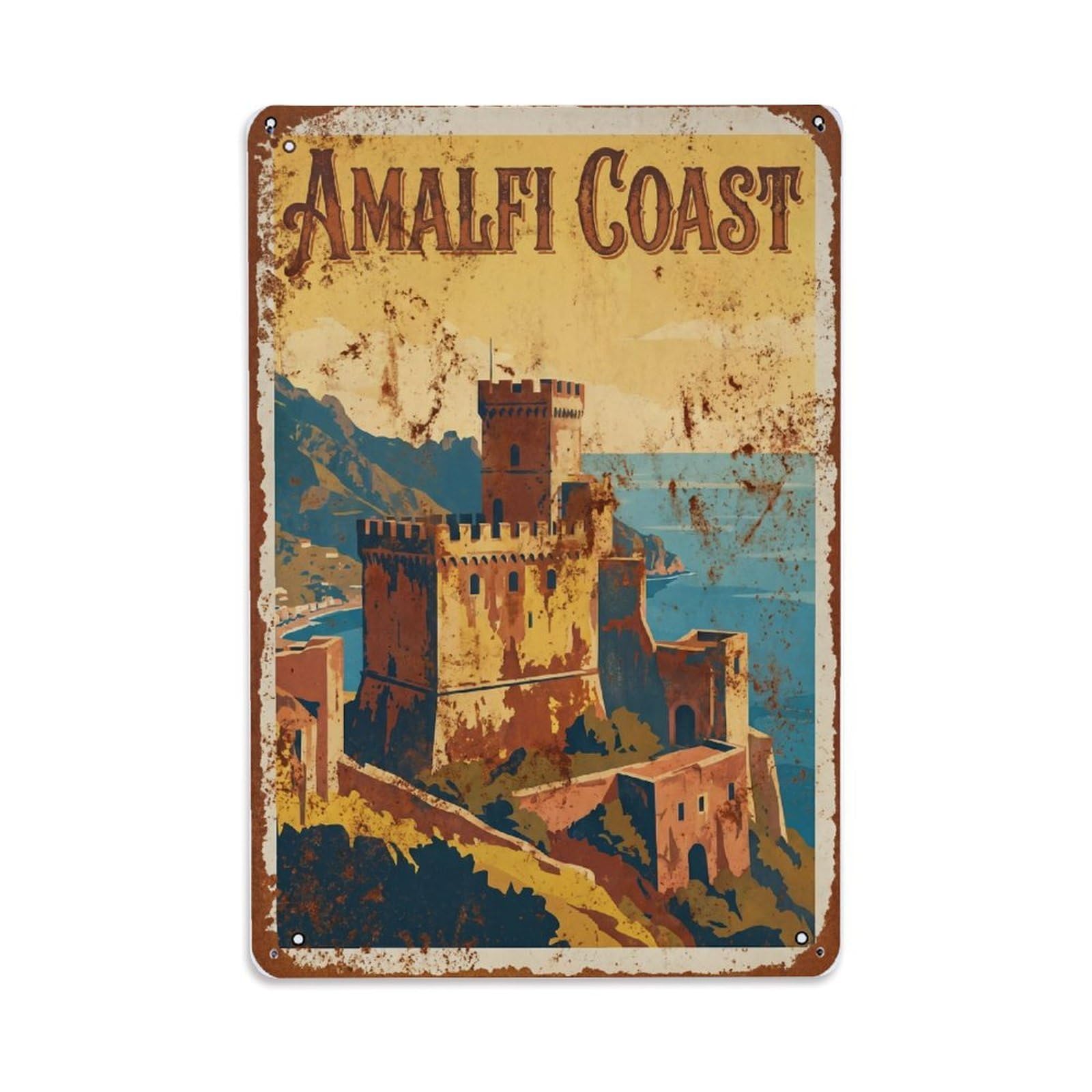 Vintage Travel Fortress Italy Medieval Metal Tin Sign Plaque Wall Decor for Cafe, Club Bar, Office, Home Garden Metal Poster 8x12Inch