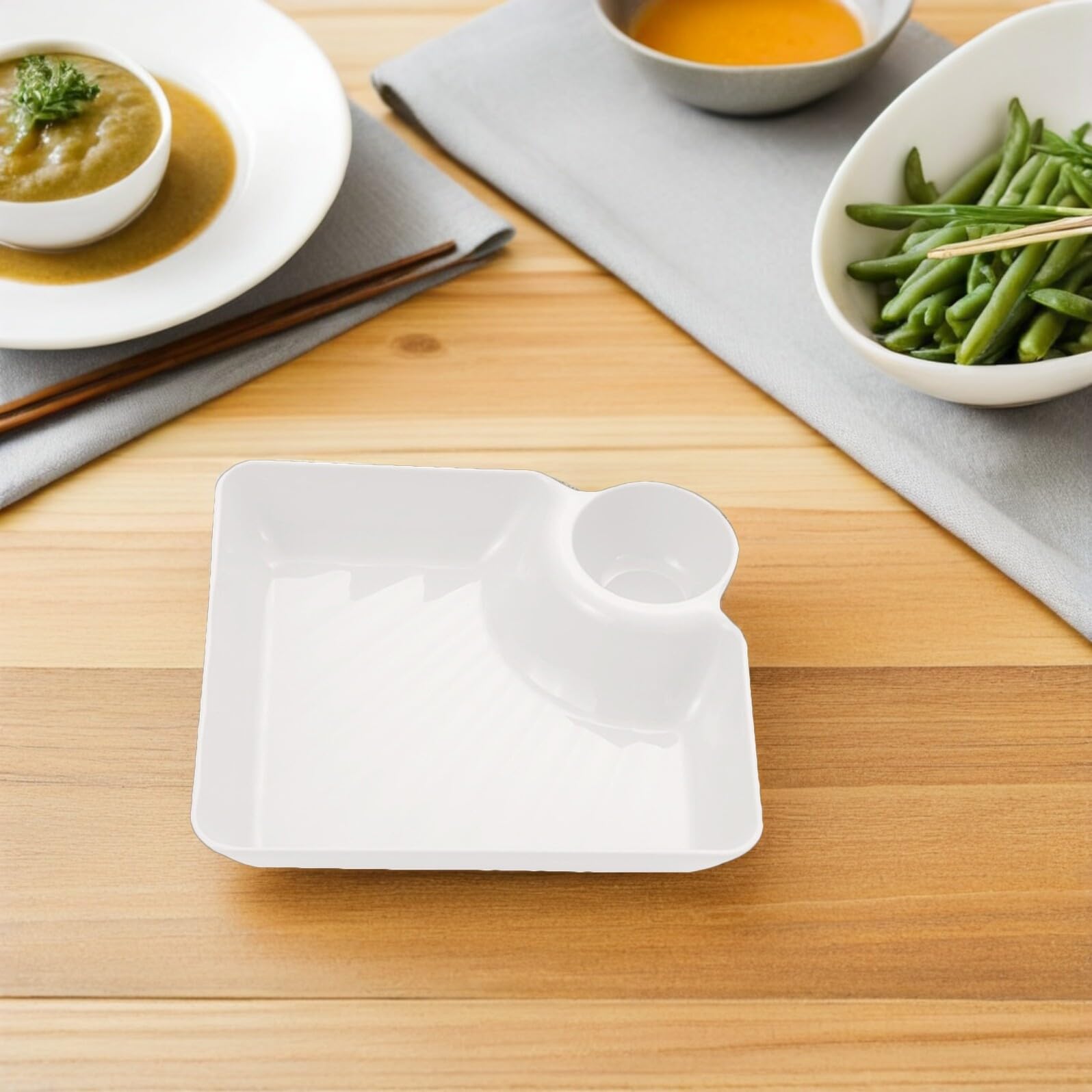 BESPORTBLE Set 6 Pezzi Piatti Portata Divisibili in Pp Bianco per Antipasti con Scomparto per Salsa, Facili da Pulire e Riutilizzabili per Cucina Domestica