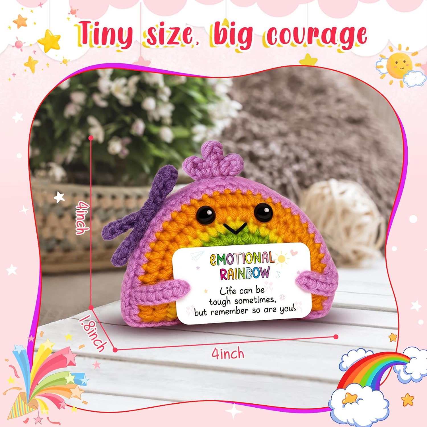 Handmade Positive Rainbow Crochet Doll with Card - Emotional Inspirational Support & Mental Health Gift for Women, Friend, Sister - Thinking of You Encouragement Present, Decor for Home & Office - Image 6