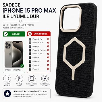 Ehr. iPhone 15 Pro Max ile Uyumlu Magsafe Wireless Şarj Özellikli Kamera Korumalı Beats Süet Desenli içi Kadife Silikon Arka Kapak (Siyah, iPhone 15 Pro Max)