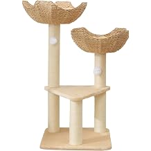 SHENGOCASE Cat Tree Tower with Rattan Wicker Basket, 2 Large Nest Baskets Bed, Window Perch for Large Cats up to 25 lbs