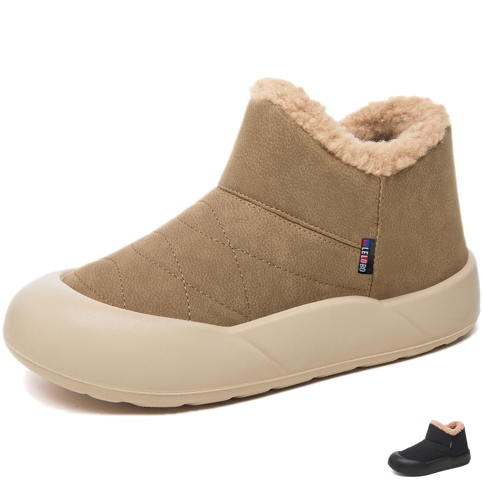 Womens Winter Plush Anti-Collision Round Toe Ankle Boots Fashion Comfortable Fur Lined Warm Slip-On Non-Slip Snow Boots Outdoor