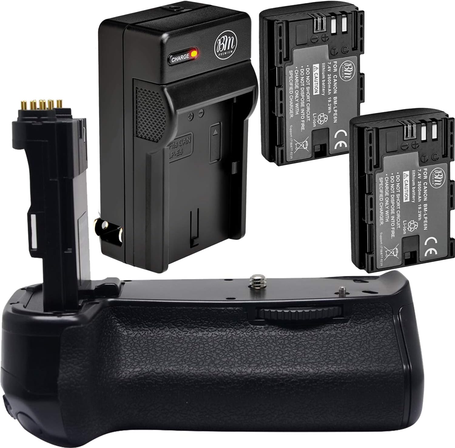 Big Mike's Battery Grip Kit for Canon EOS 7D Mark II Digital SLR Camera Includes Qty 2 BM Premium LP-E6, LP-E6N Batteries + Battery Charger + Replacement BG-E16 Battery Grip