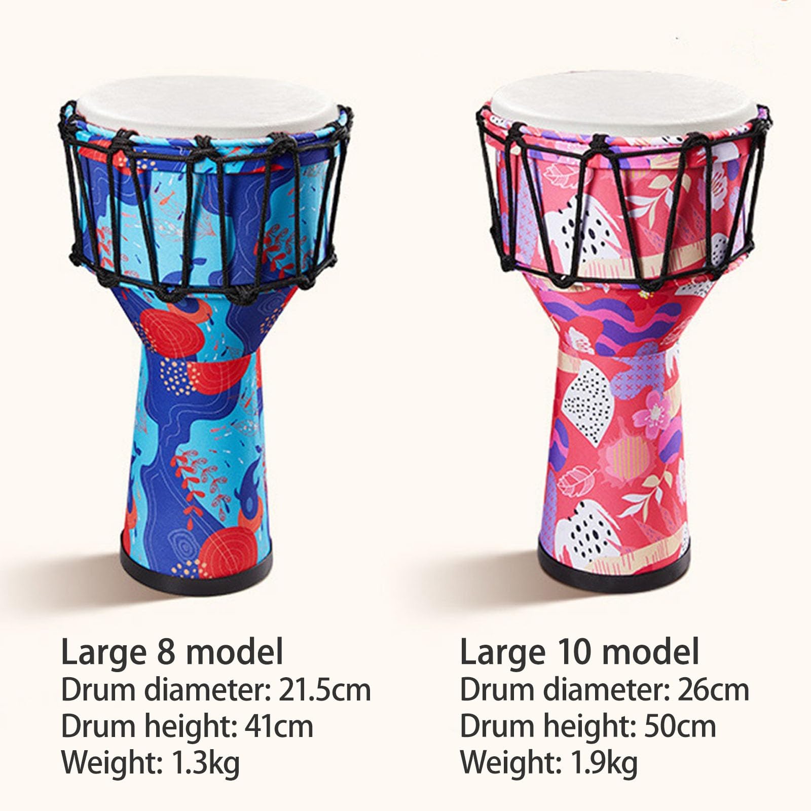 Djembe Trommel 8/10 Zoll Tragbar Percussion Große Trommel, Buschtrommel für Den Kindergarten, Musik Erleuchtung Mit Stiel(Large 10)