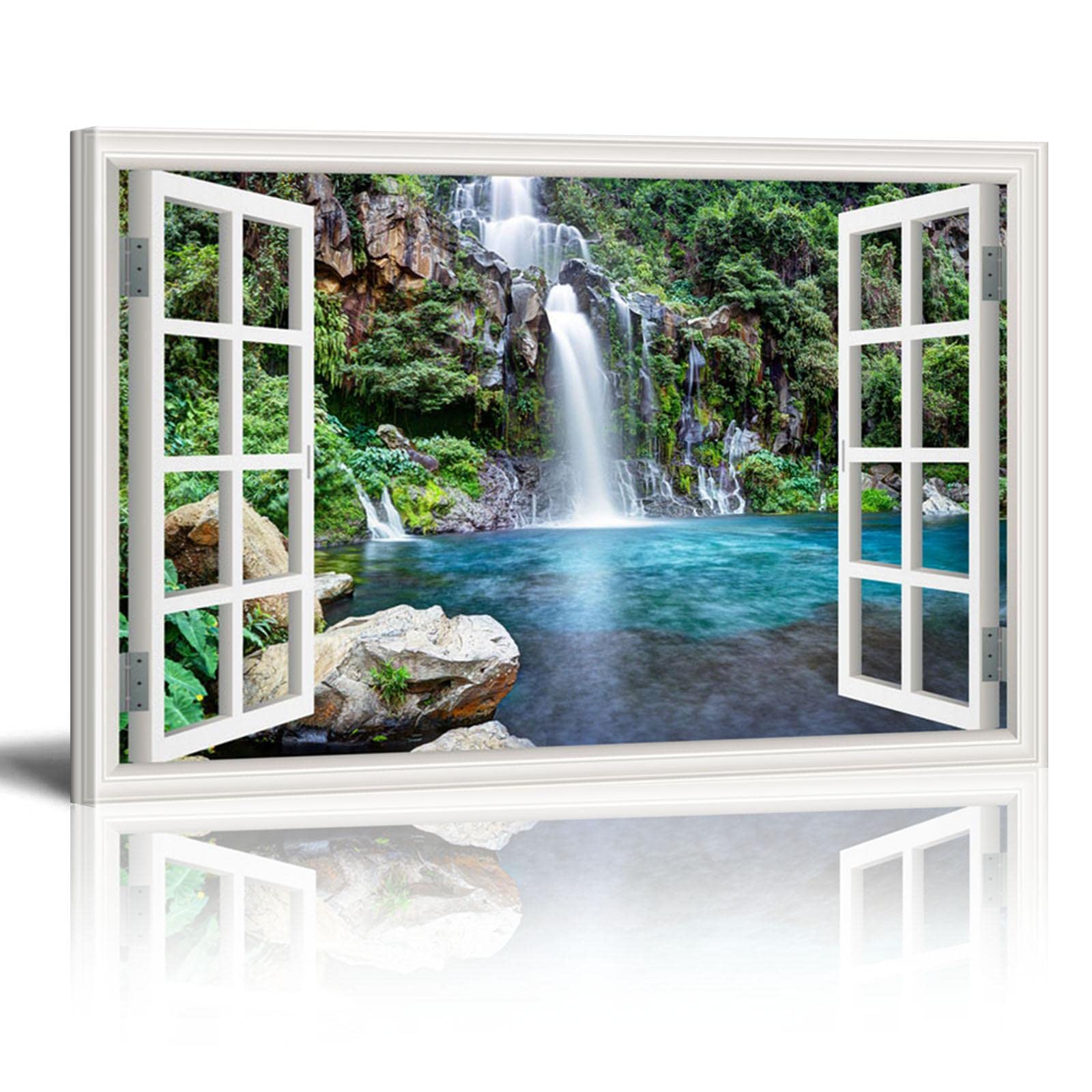 Zhaoyang Art With Frame-24 False Window Murals Modern Stretched And Framed Wall Murals For Living Room Forest With Frames Pictures For Walls 80X120cm/32X47in With Frame