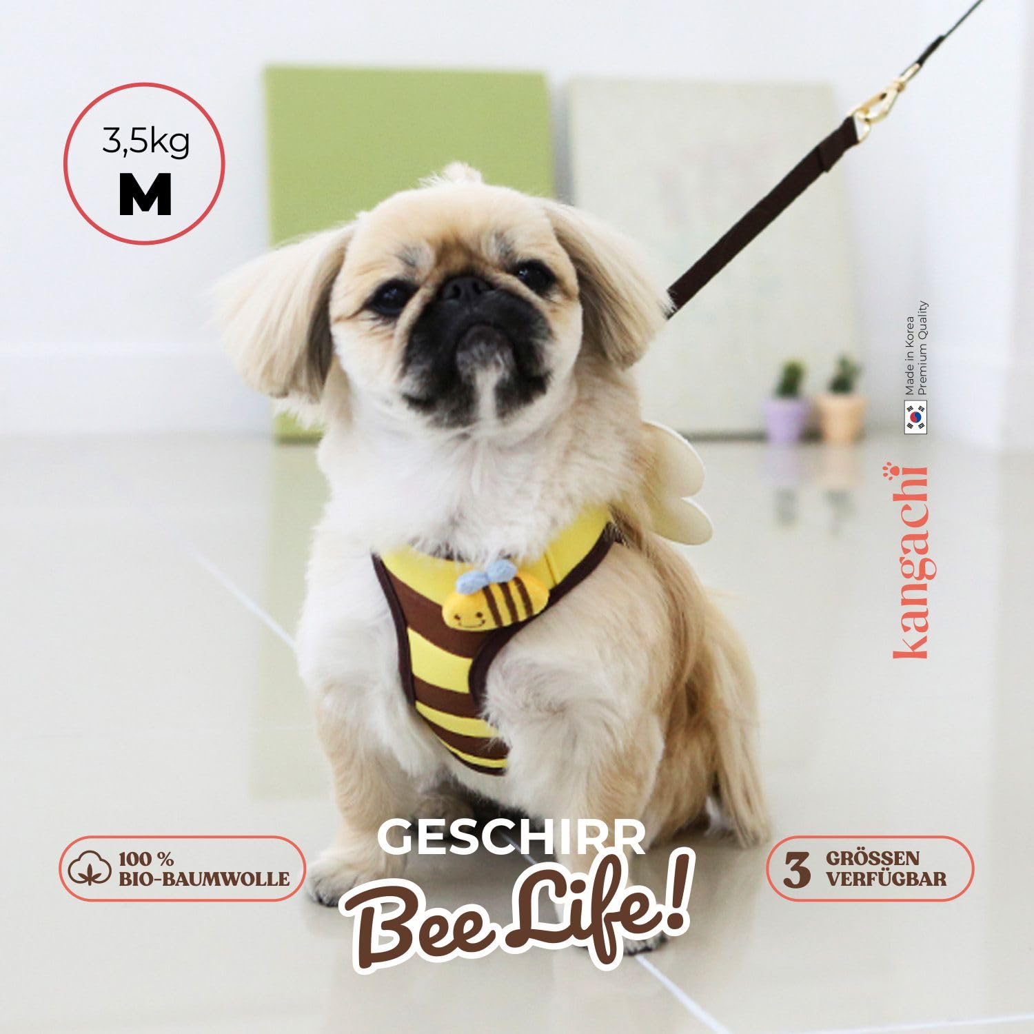 Its Dog & Kangachi - Arnés de Abeja con Correa, Arnés Honeybee, Arnes para Perros, Arnes para Vestir Moderno y Elegante, Ajuste Ergonómico, Perros Pequeños y Medianos, Made in Korea, Talla S