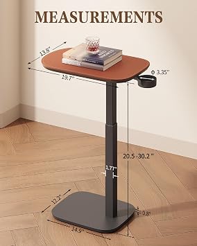 SAIJI Swivel Top TV Tray, Adjustable Height & Large Size & Heavy Duty Side Table for Couch, Sofa, Bed, Recliner, Living Room, C Shaped End Table for Eating, Dinner or Laptop, Small Spaces