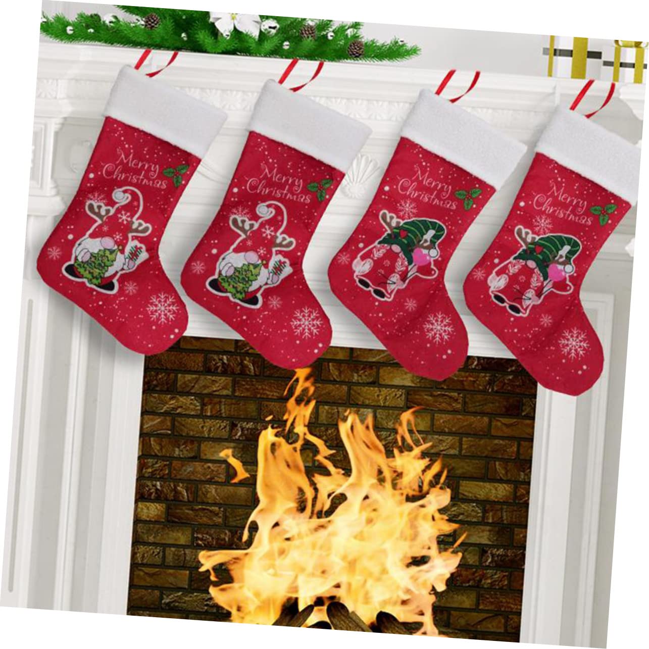 IMIKEYA 14 STK Weihnachtsstrumpf-geschenktüte Santa Hängender Sack Familienweihnachtsstrümpfe Kamin Hängende Strümpfe Krippendekor Weihnachtssocke Sankt-strümpfe Rot Vliessocken
