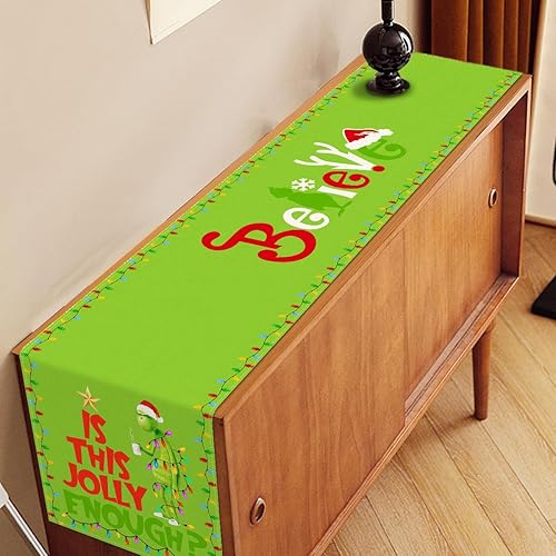 Miniatura 5 de Nepnuser Camino de mesa Merry Grinchmas, Whoville, Navidad, invierno, vacaciones, creer, decoración de fiesta, hogar, cocina, comedor