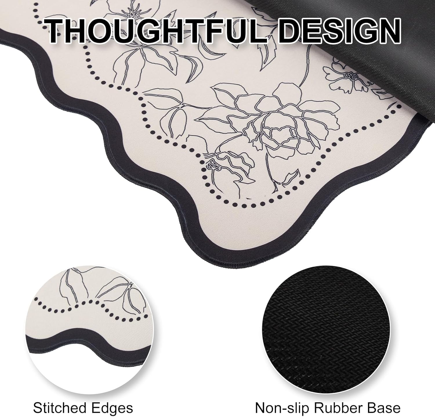 L-SPOUTTO Vintage Floral Mouse Pad,Aesthetic Scalloped Desk Mat XXL Large Gaming Mousepad,35.4x15.7in Non-Slip Keyboard Pad Waterproof Desktop Mat for Laptop Computer Work Game Home Office- Beige - Image 5