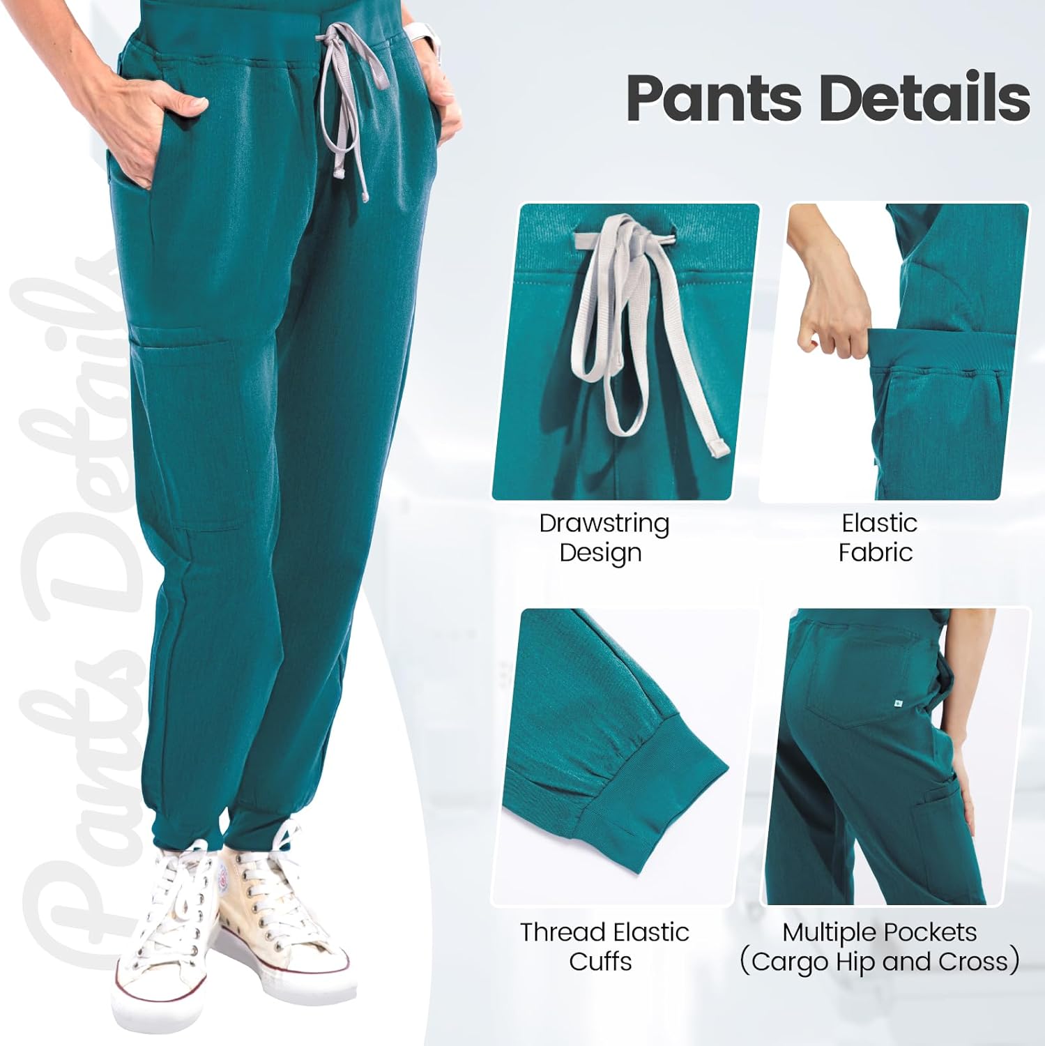 Scrubs for Women Scrub Sets, Slim Scrubs Stretch Top & Jogger Scrub Pants with Multi Pocket Yoga Waistband - Image 4